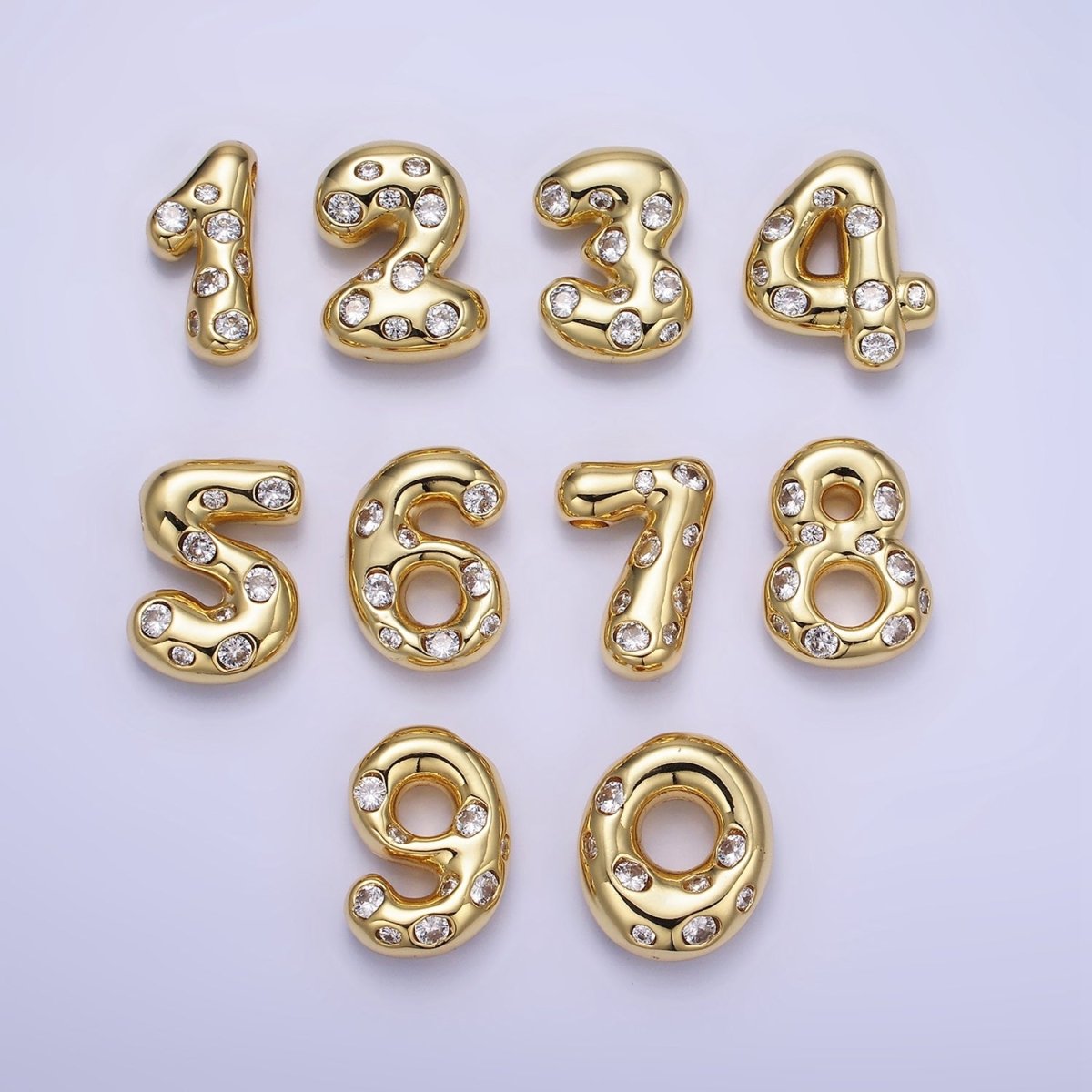 14K Gold Filled 20mm Clear CZ Chubby Balloon Number Numerical Pendant | AG775 - AG779 - DLUXCA