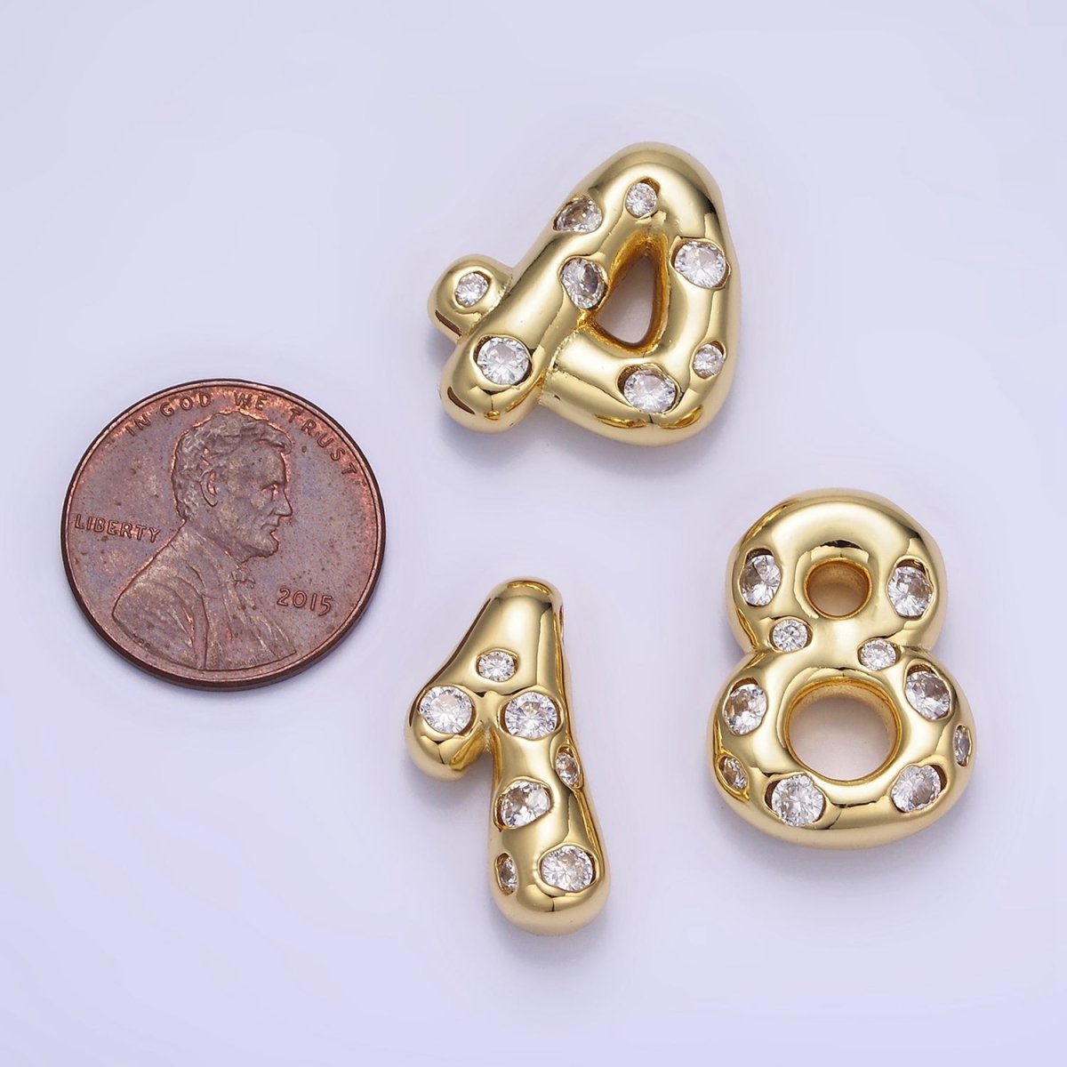14K Gold Filled 20mm Clear CZ Chubby Balloon Number Numerical Pendant | AG775 - AG779 - DLUXCA