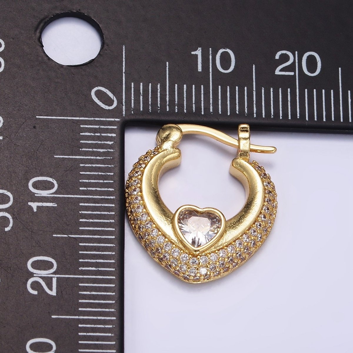 14K Gold Filled 20mm Heart CZ Micro Paved Latch Hoop Earrings Set | AB1173 - DLUXCA