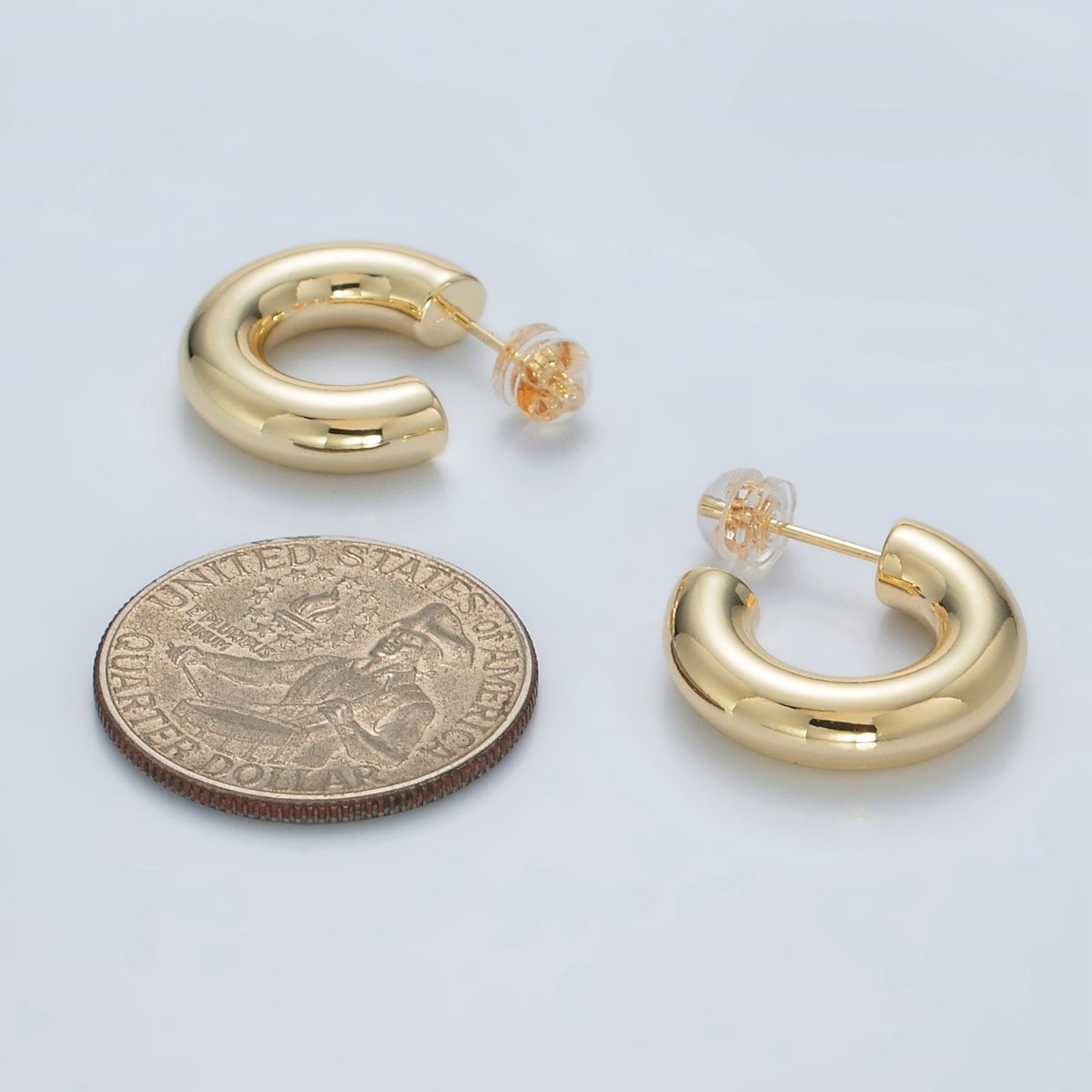 14K Gold Filled 20mm Lightweight Minimalist C - Shaped Hoop Earrings in Gold & Silver | AD707 AD708 - DLUXCA