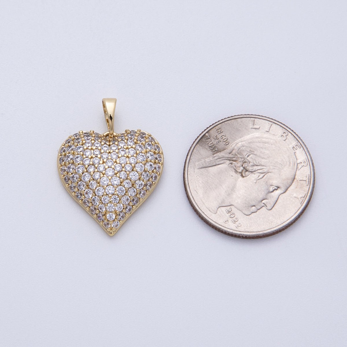 14K Gold Filled 20mm Micro Paved CZ Heart Pendant | CHARMS - 00132 - DLUXCA