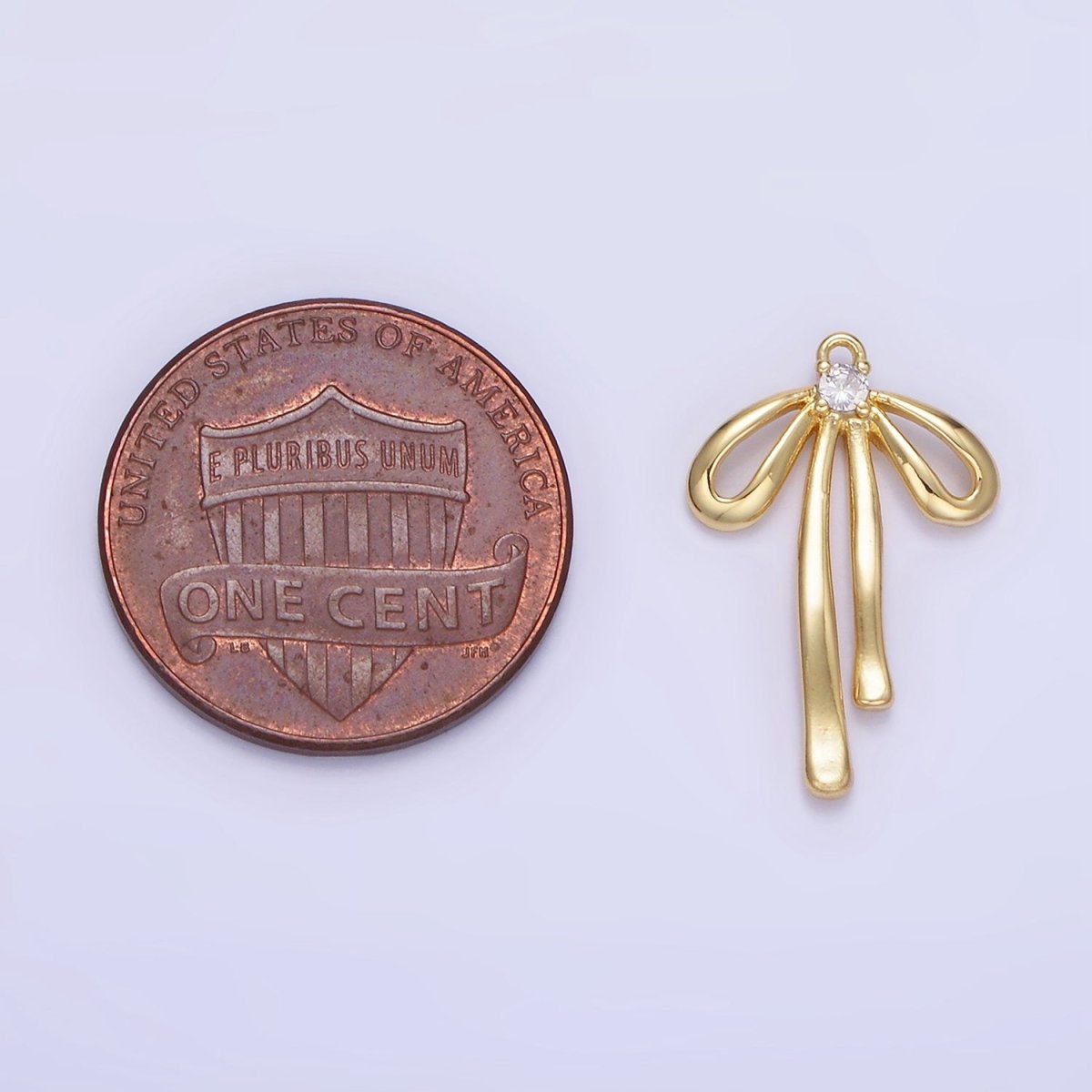 14K Gold Filled 20mm Ribbon Bow CZ Mini Charm | W623 - DLUXCA
