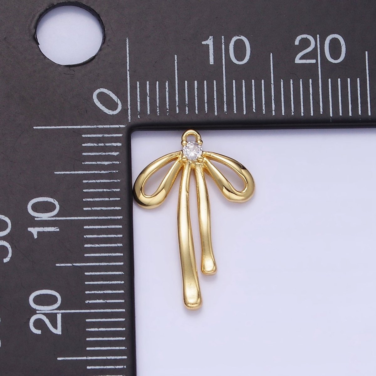 14K Gold Filled 20mm Ribbon Bow CZ Mini Charm | W623 - DLUXCA