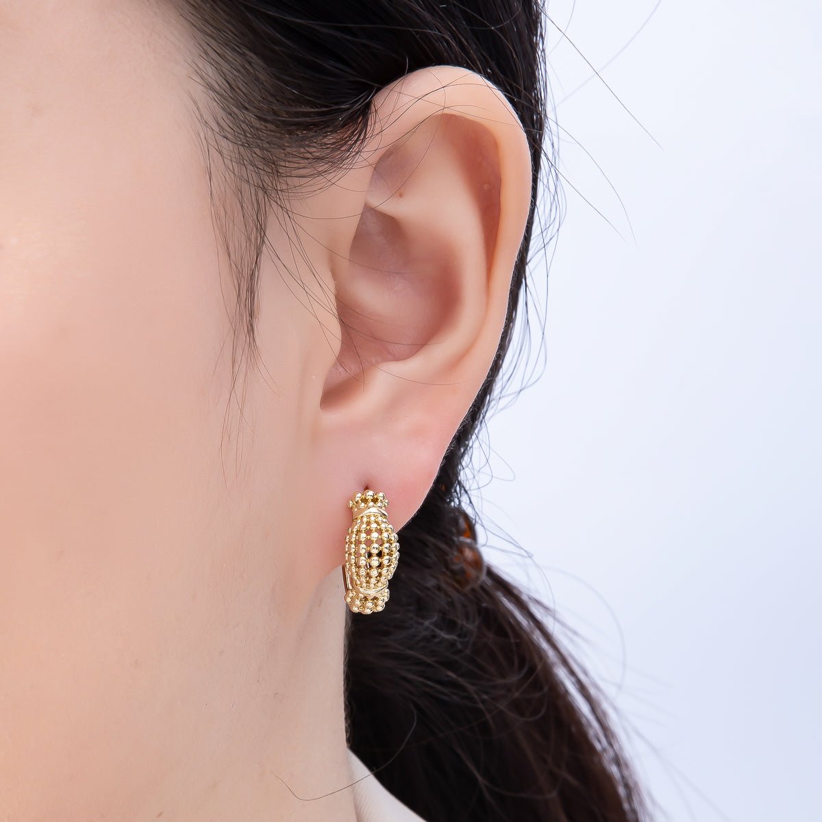 14K Gold Filled 20mm Round Bubble Beaded Huggie Hoop Earrings | Earrings - 00356 - DLUXCA