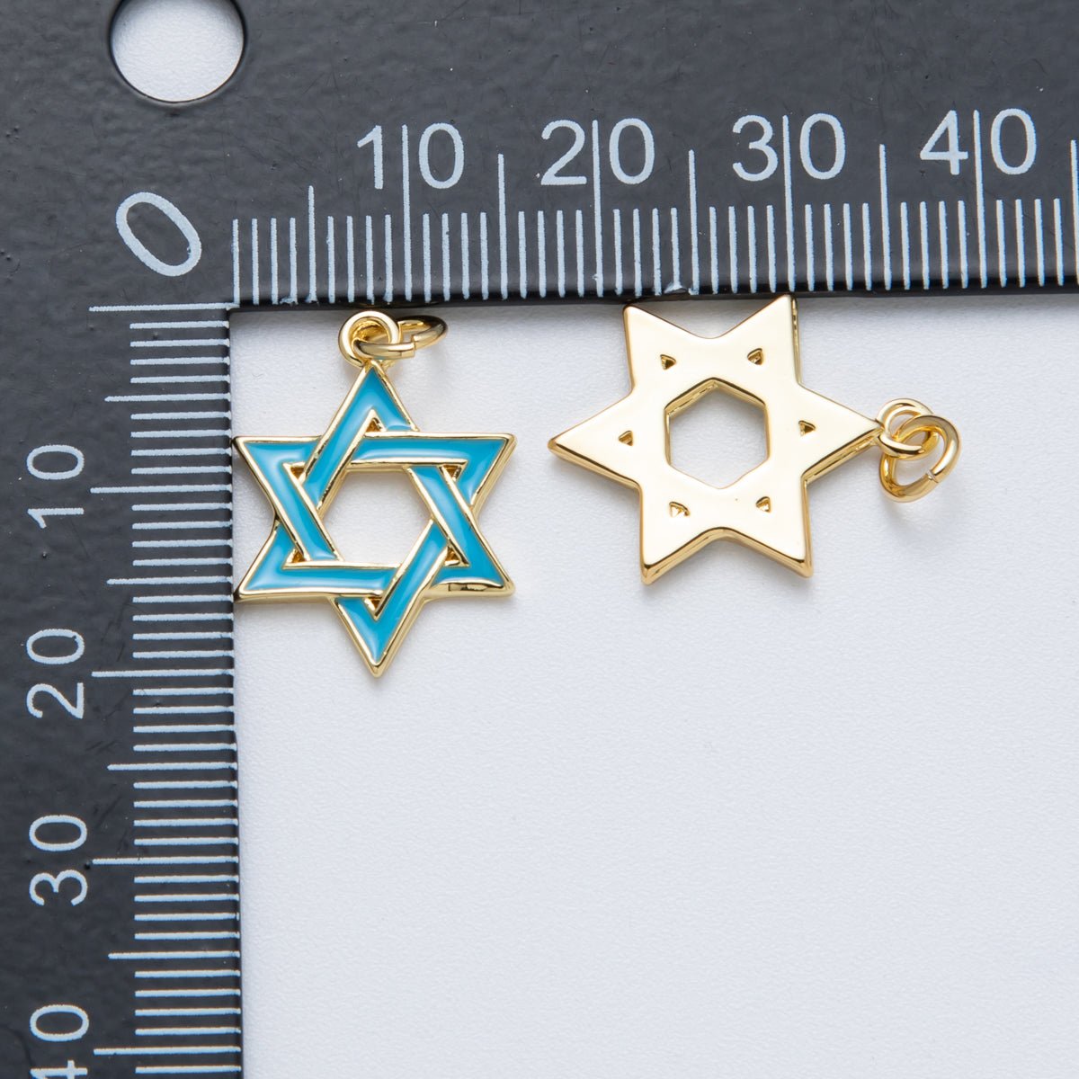 14K Gold Filled 20mm Teal Turquoise Enamel Star of David Open Charm | Charms - 00017 - DLUXCA