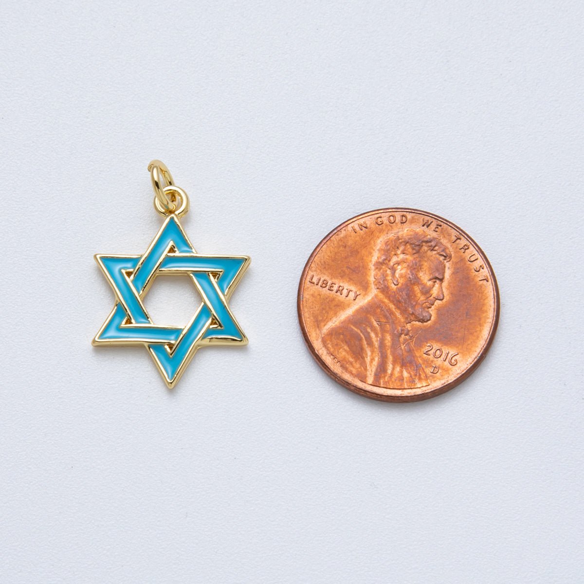 14K Gold Filled 20mm Teal Turquoise Enamel Star of David Open Charm | Charms - 00017 - DLUXCA