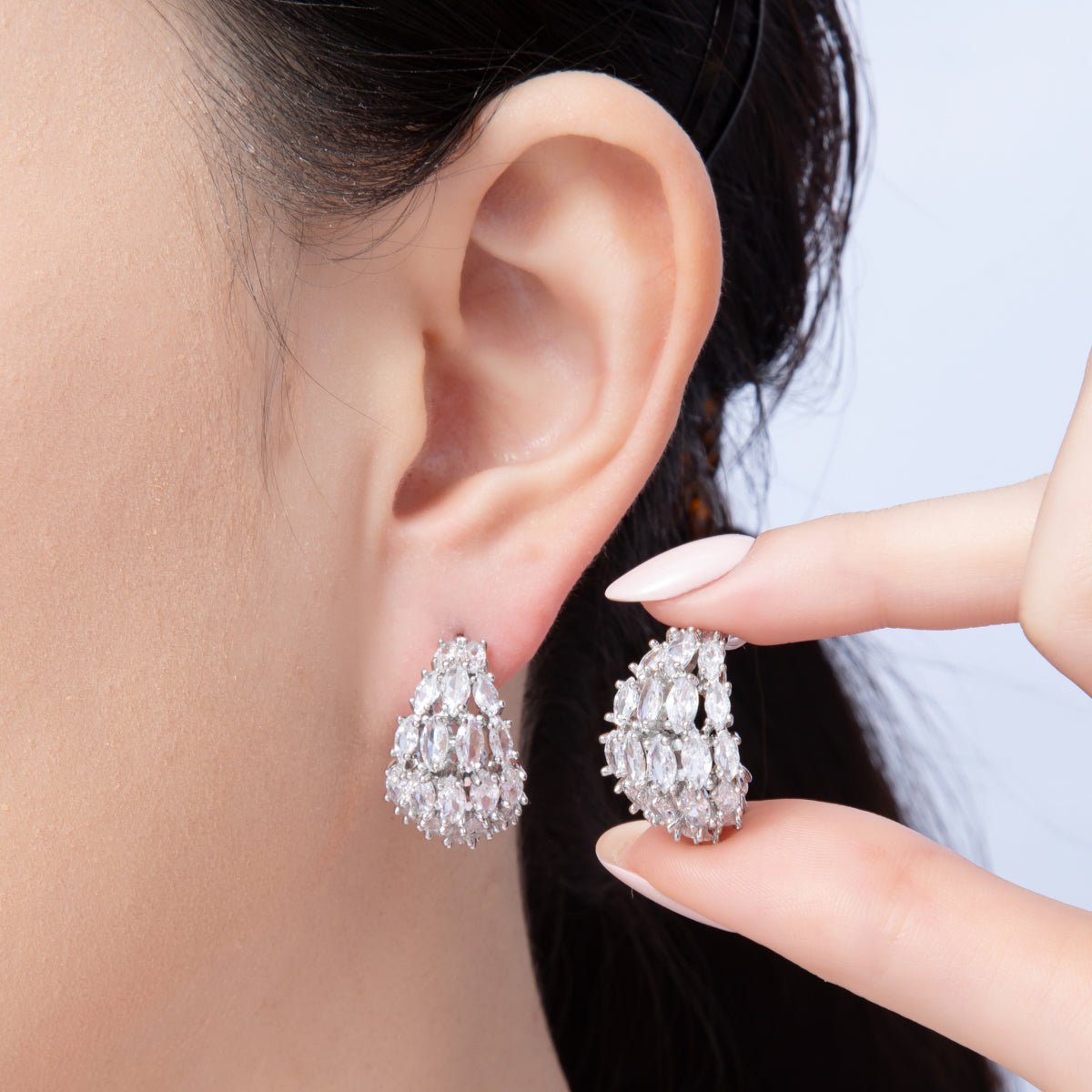 14K Gold Filled 22.5mm Clear CZ Marquise C - Shaped Hoop Earrings in Gold & Silver | EARRINGS - 00008 - 00009 - DLUXCA