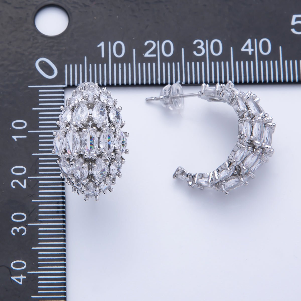 14K Gold Filled 22.5mm Clear CZ Marquise C - Shaped Hoop Earrings in Gold & Silver | EARRINGS - 00008 - 00009 - DLUXCA