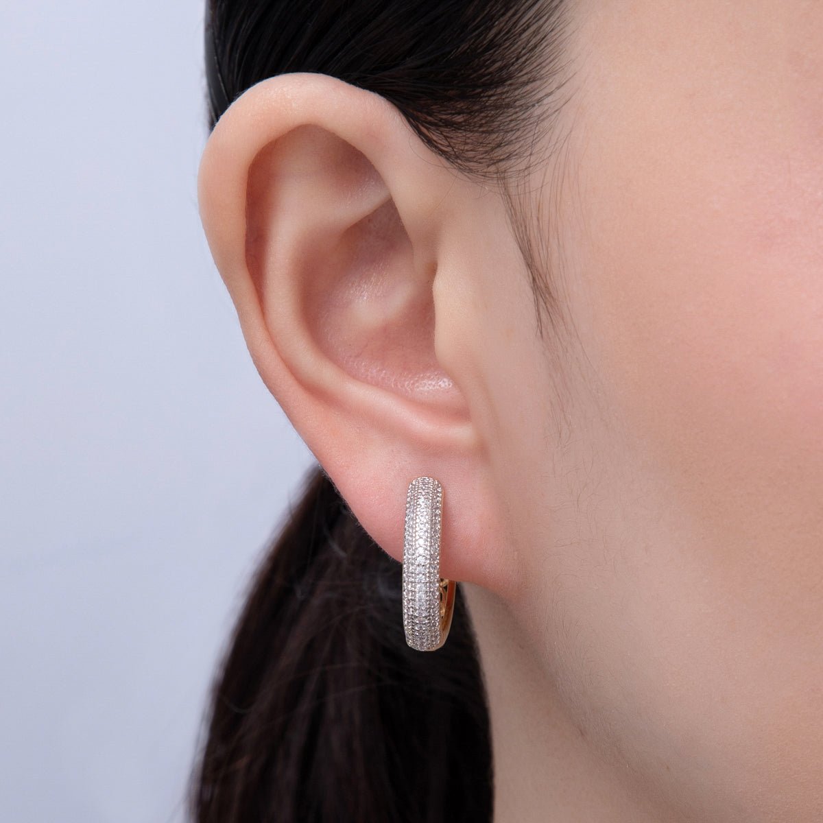 14K Gold Filled 22.5mm Filigree Micro Paved CZ Mixed Metal Hoop Earrings | Earrings - 00070 - DLUXCA