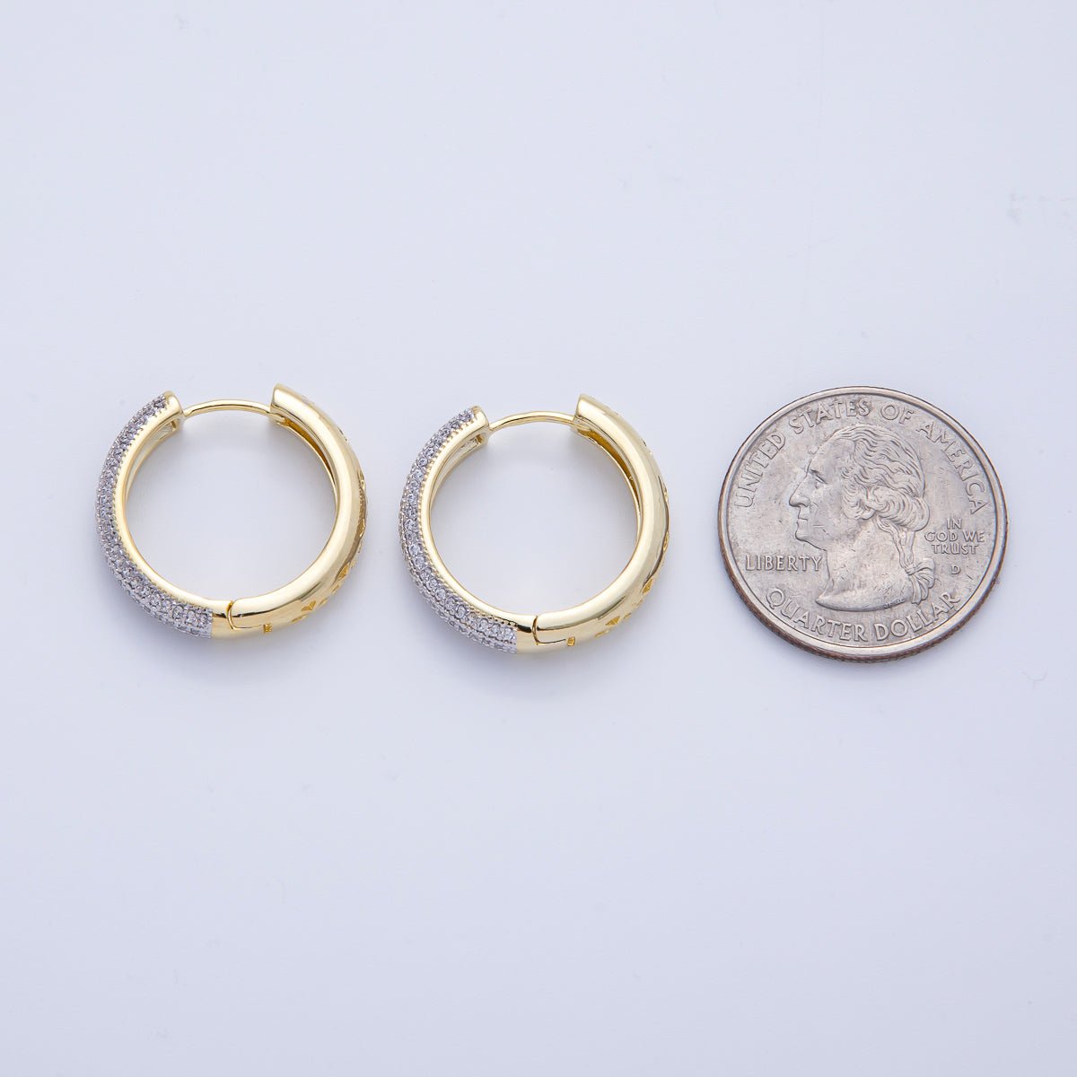 14K Gold Filled 22.5mm Filigree Micro Paved CZ Mixed Metal Hoop Earrings | Earrings - 00070 - DLUXCA