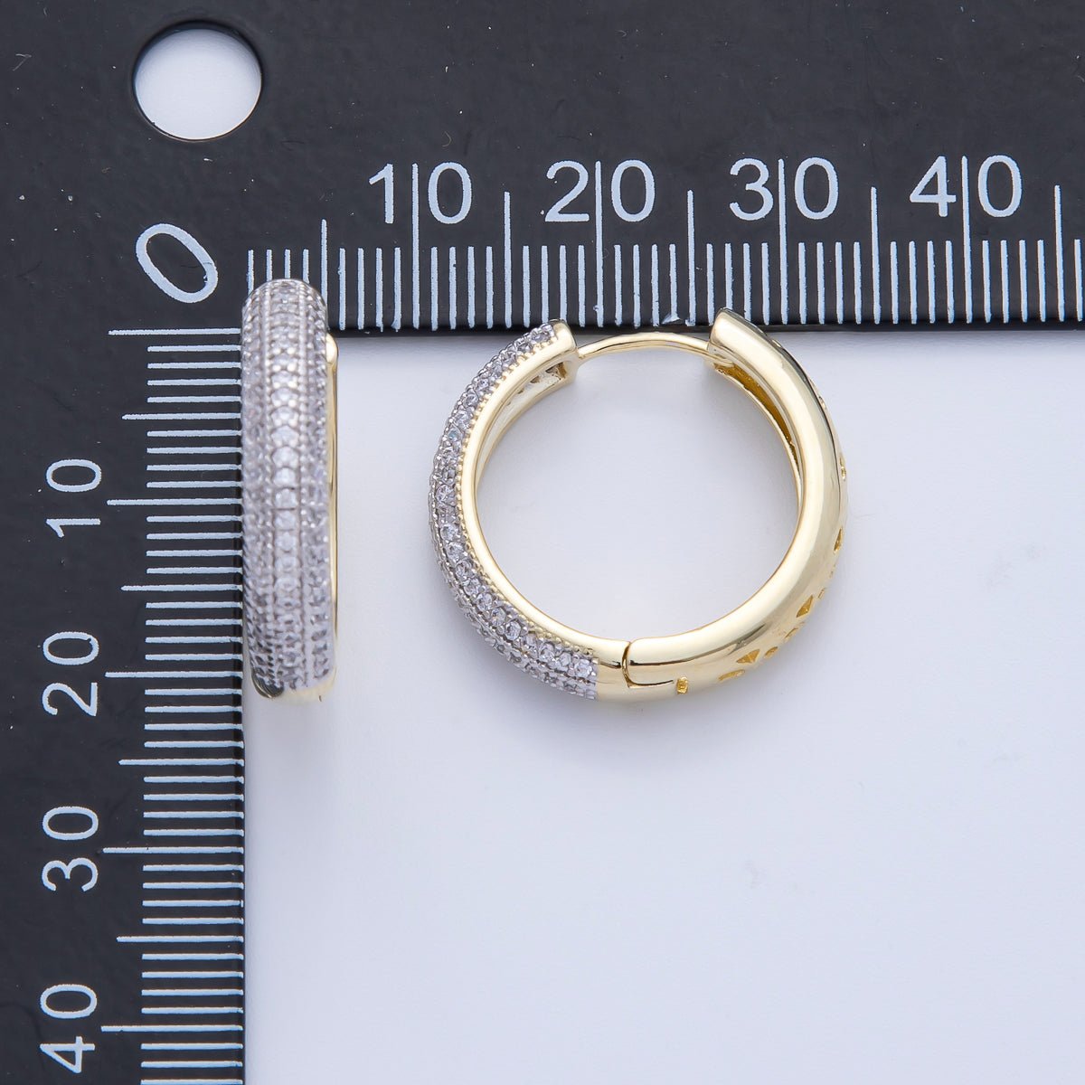 14K Gold Filled 22.5mm Filigree Micro Paved CZ Mixed Metal Hoop Earrings | Earrings - 00070 - DLUXCA