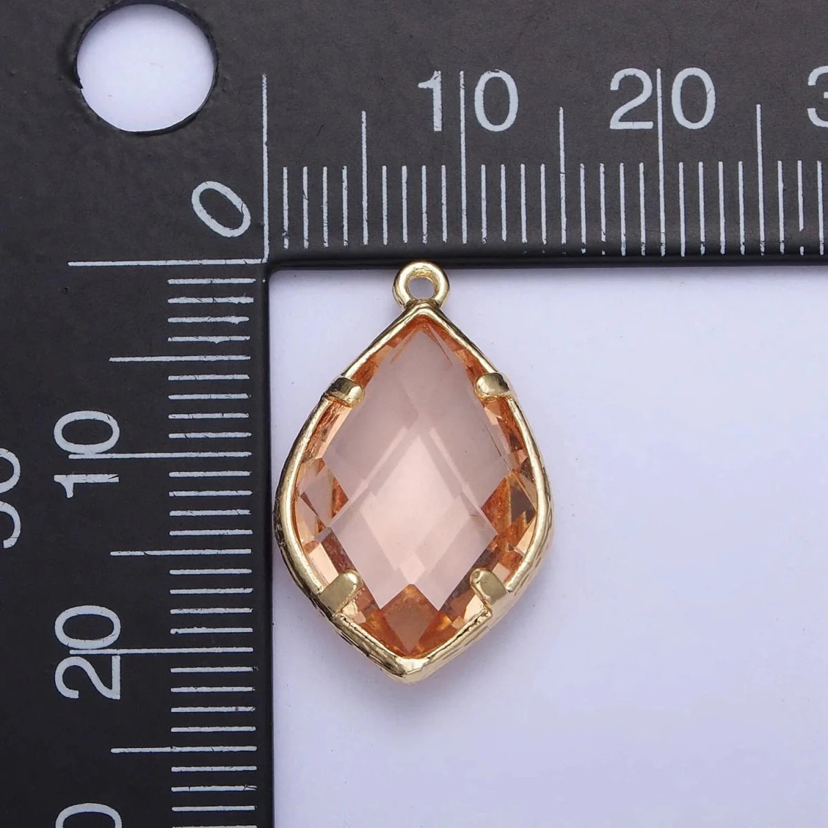 14k Gold Filled 22mm Teardrop Diamond Charm In Milky White and Peach | AG - 00005 - DLUXCA