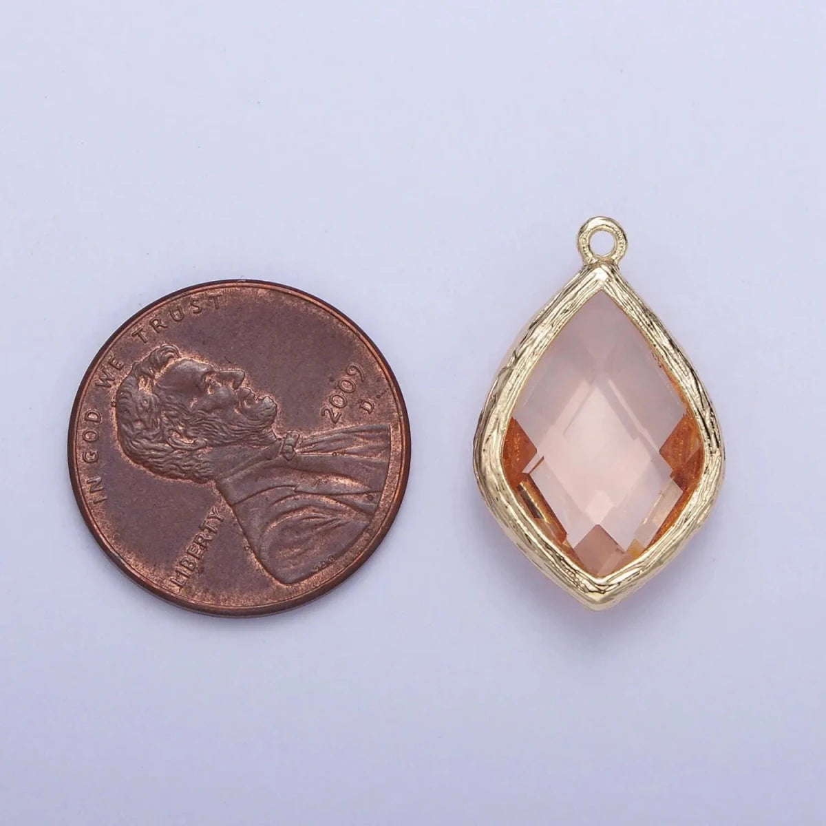 14k Gold Filled 22mm Teardrop Diamond Charm In Milky White and Peach | AG - 00005 - DLUXCA