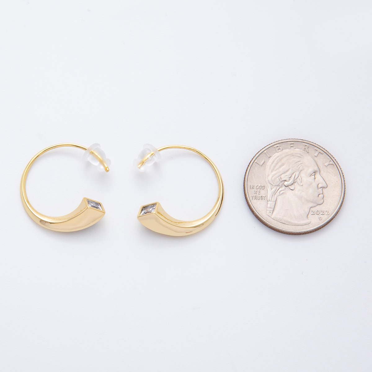 14K Gold Filled 23mm Clear CZ Square Rhombus Curl C - Shaped French Hook Earrings | AJ234 - DLUXCA