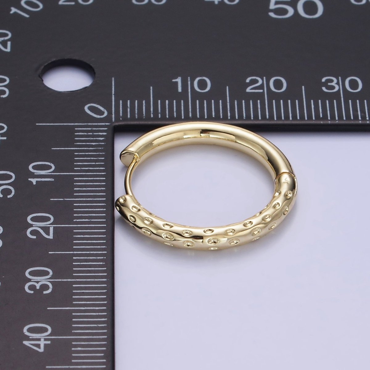 14K Gold Filled 23mm Dotted Hammered Hoop Earrings in Gold & Silver | AE213 - DLUXCA