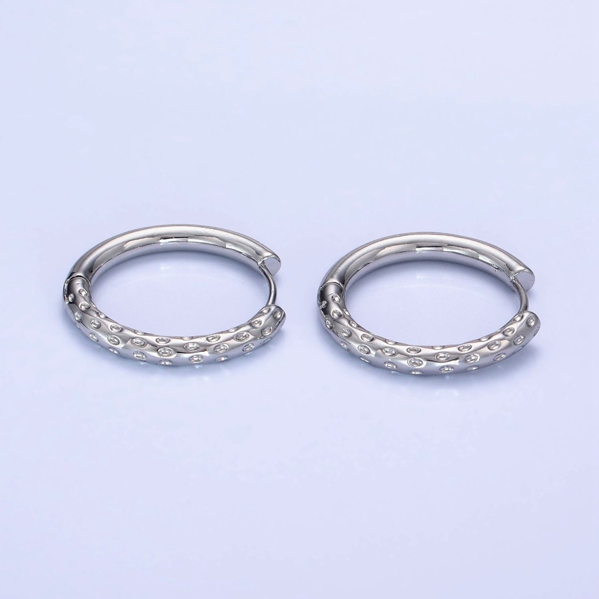 14K Gold Filled 23mm Dotted Hammered Hoop Earrings in Gold & Silver | AE213 - DLUXCA