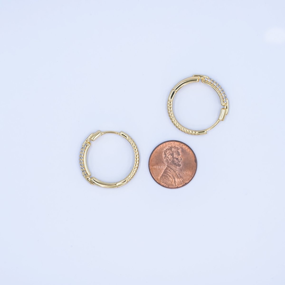 14K Gold Filled 23mm Double Micro Paved CZ Endless Hoop Earrings | AB1541 - DLUXCA