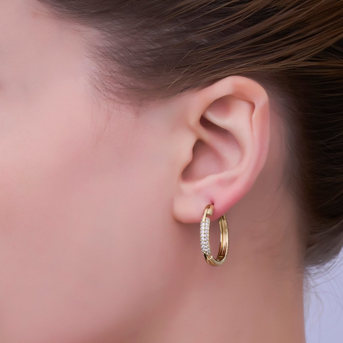 14K Gold Filled 23mm Double Micro Paved CZ Endless Hoop Earrings | AB1541 - DLUXCA