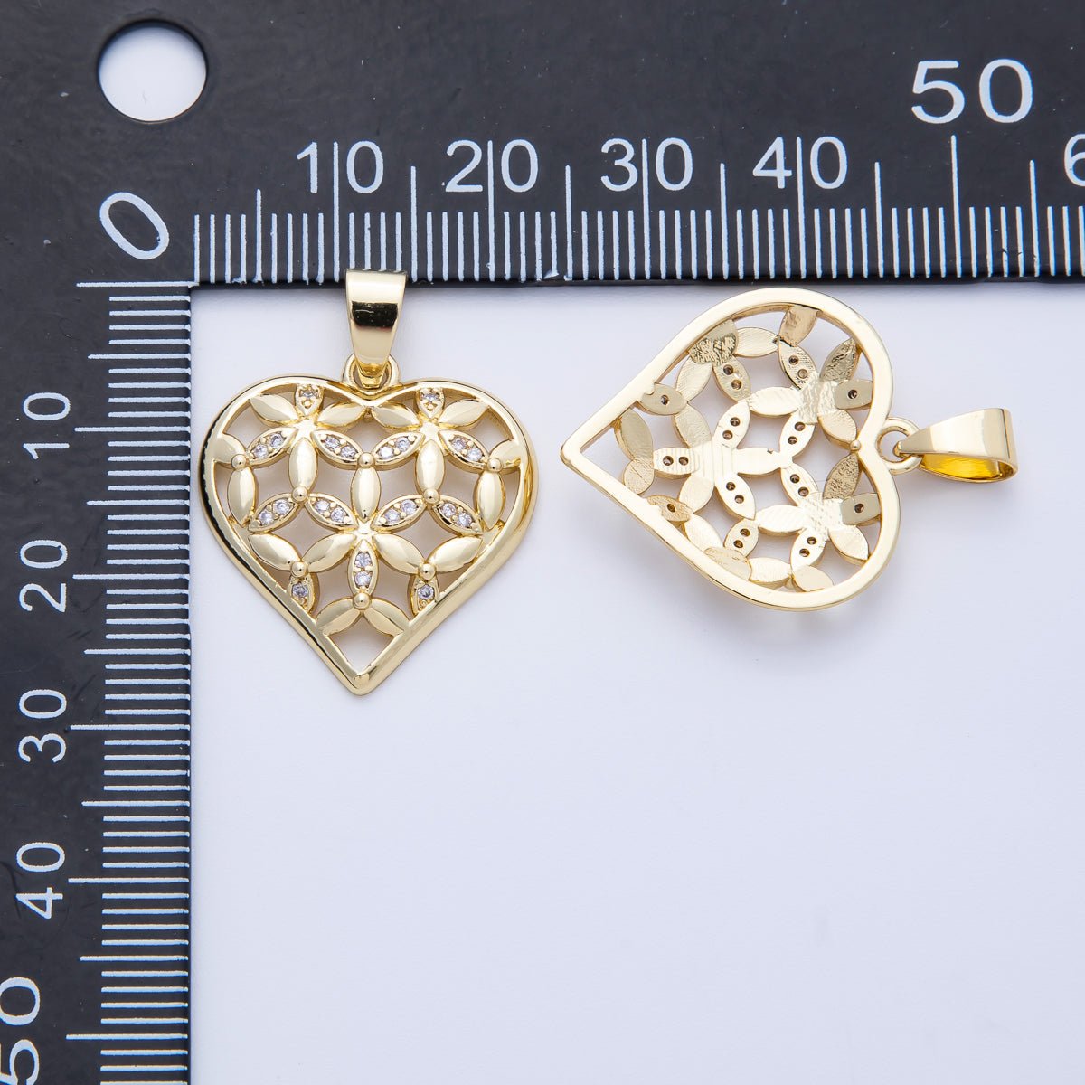 14K Gold Filled 23mm Micro Paved CZ Flower Heart Open Charm | Charms - 00062 - DLUXCA