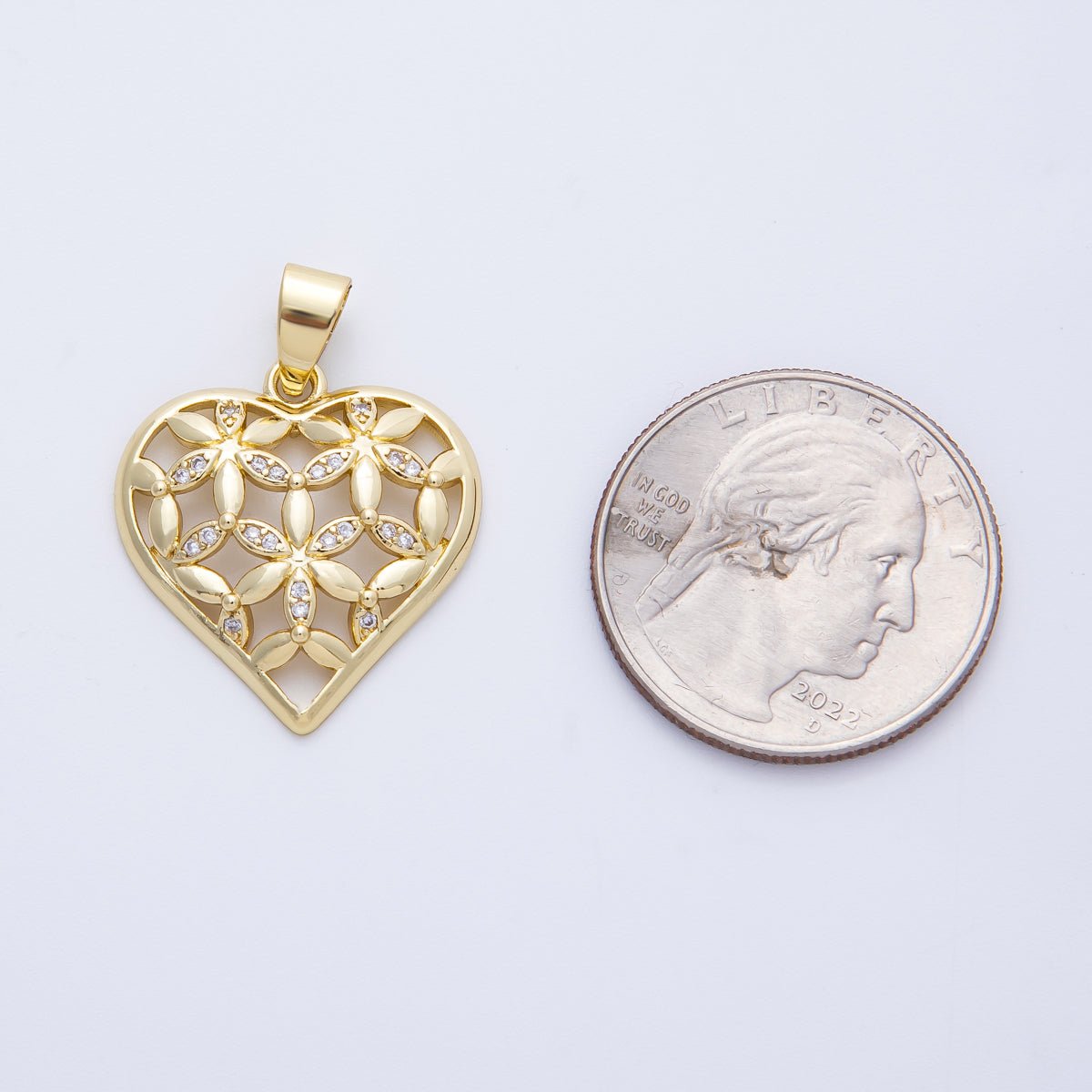 14K Gold Filled 23mm Micro Paved CZ Flower Heart Open Charm | Charms - 00062 - DLUXCA