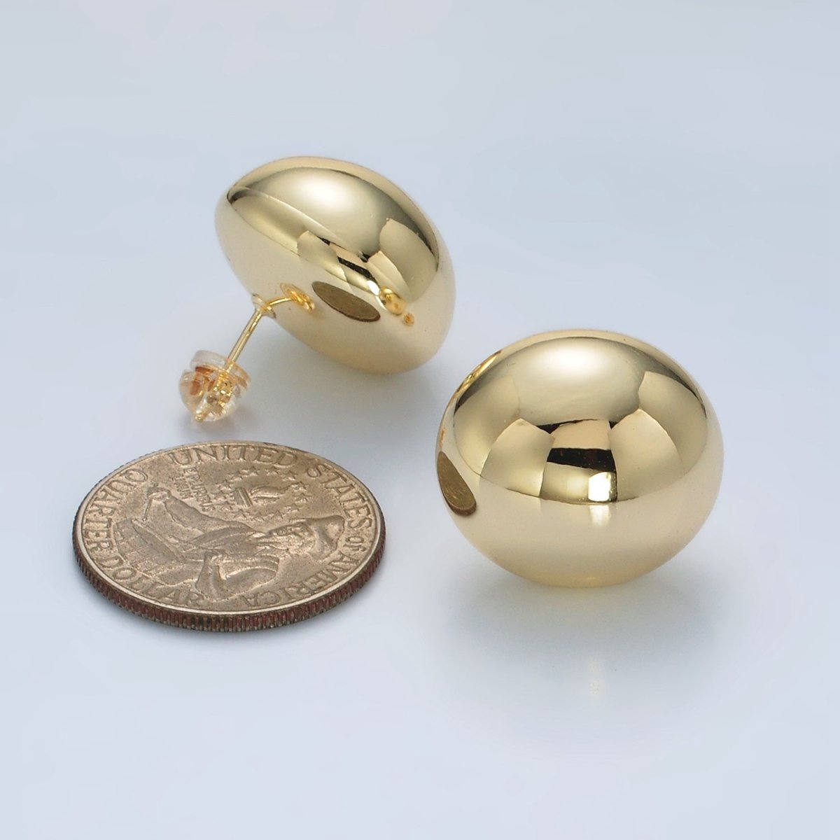 14K Gold Filled 23mm Minimalist Round Dome Stud Earrings in Gold & Silver | AD648 AD649 - DLUXCA