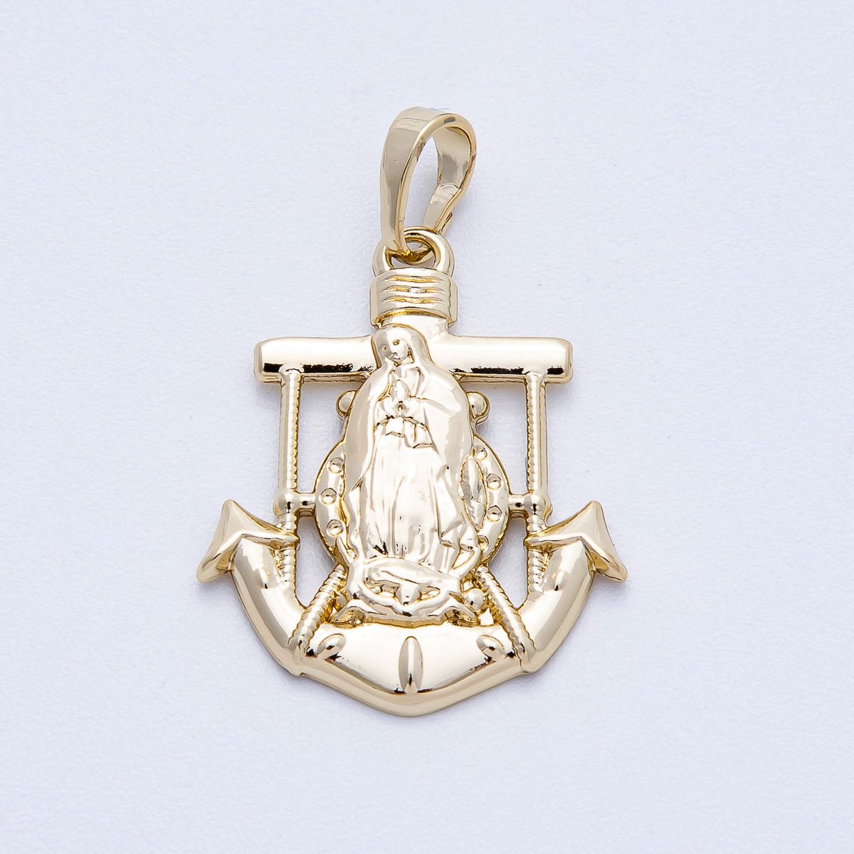 14K Gold Filled 23mm Mother Mary Anchor Religious Pendant | Charms - 00454 - DLUXCA