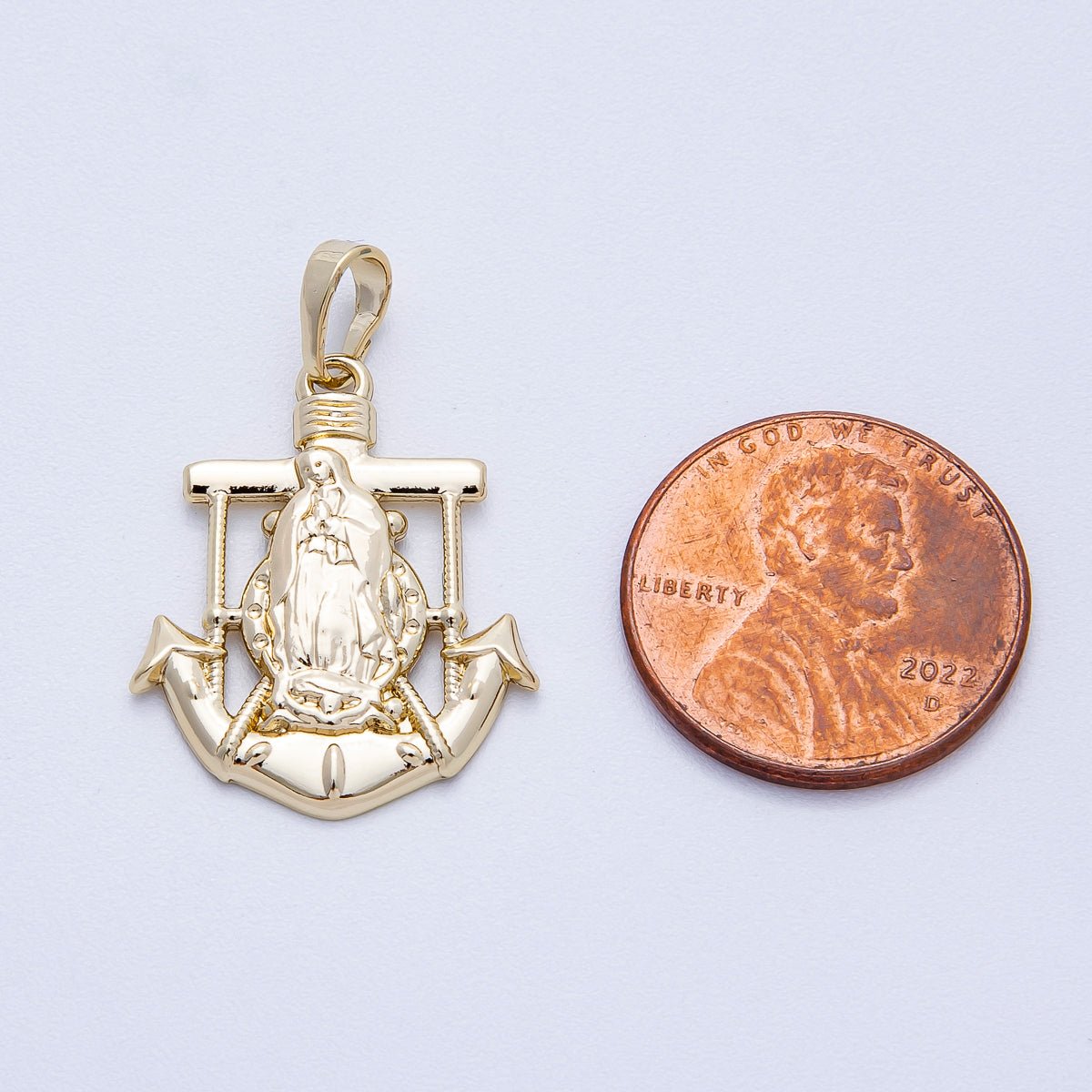 14K Gold Filled 23mm Mother Mary Anchor Religious Pendant | Charms - 00454 - DLUXCA
