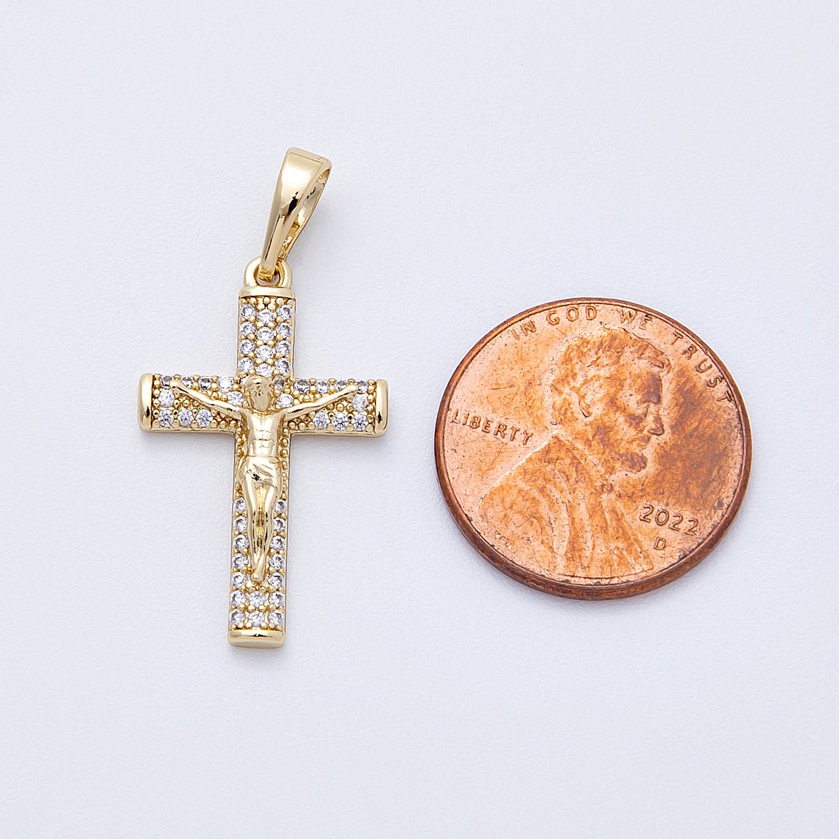 14K Gold Filled 24.5mm Micro Paved CZ Crucifix Religious Cross Pendant | Charms - 00220 - DLUXCA