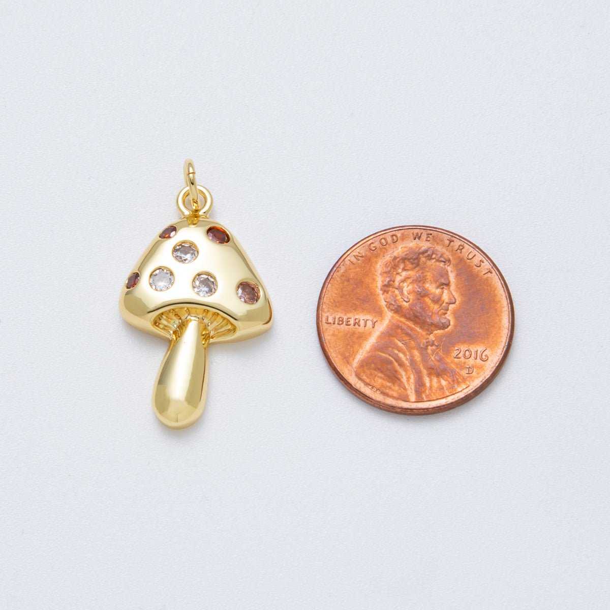 14K Gold Filled 24.5mm Multicolor CZ Dotted Mushroom Plant Charm | Charms - 00041 - DLUXCA