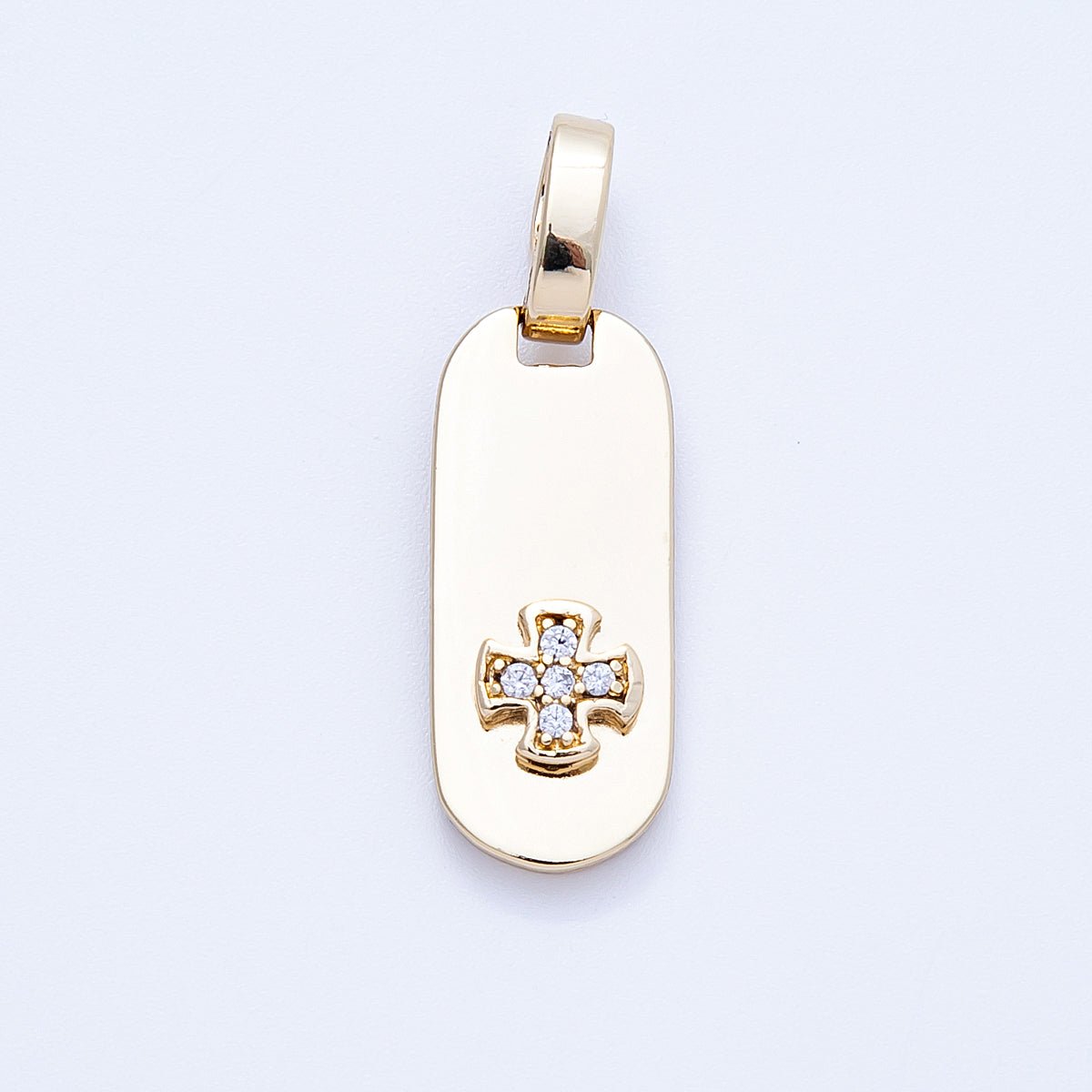 14K Gold Filled 24mm Micro Paved CZ Square Cross Tag Pendant | Charms - 000327 - DLUXCA