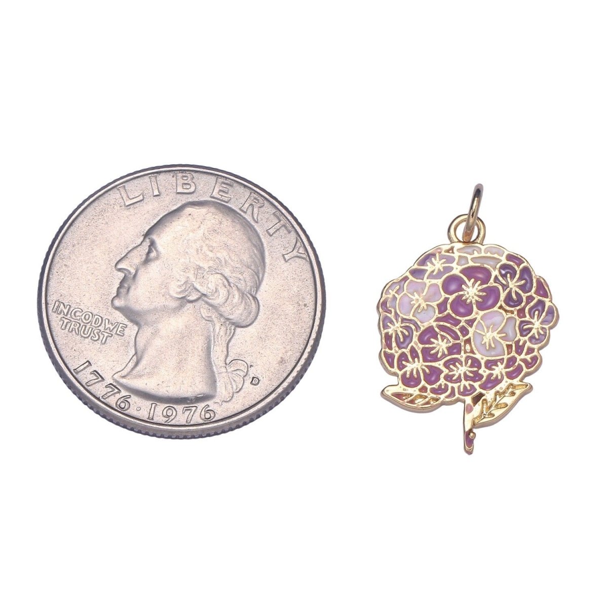 14K Gold Filled 24mm Pink, Purple Enamel Hydrangeas Charm | E290 E291 - DLUXCA
