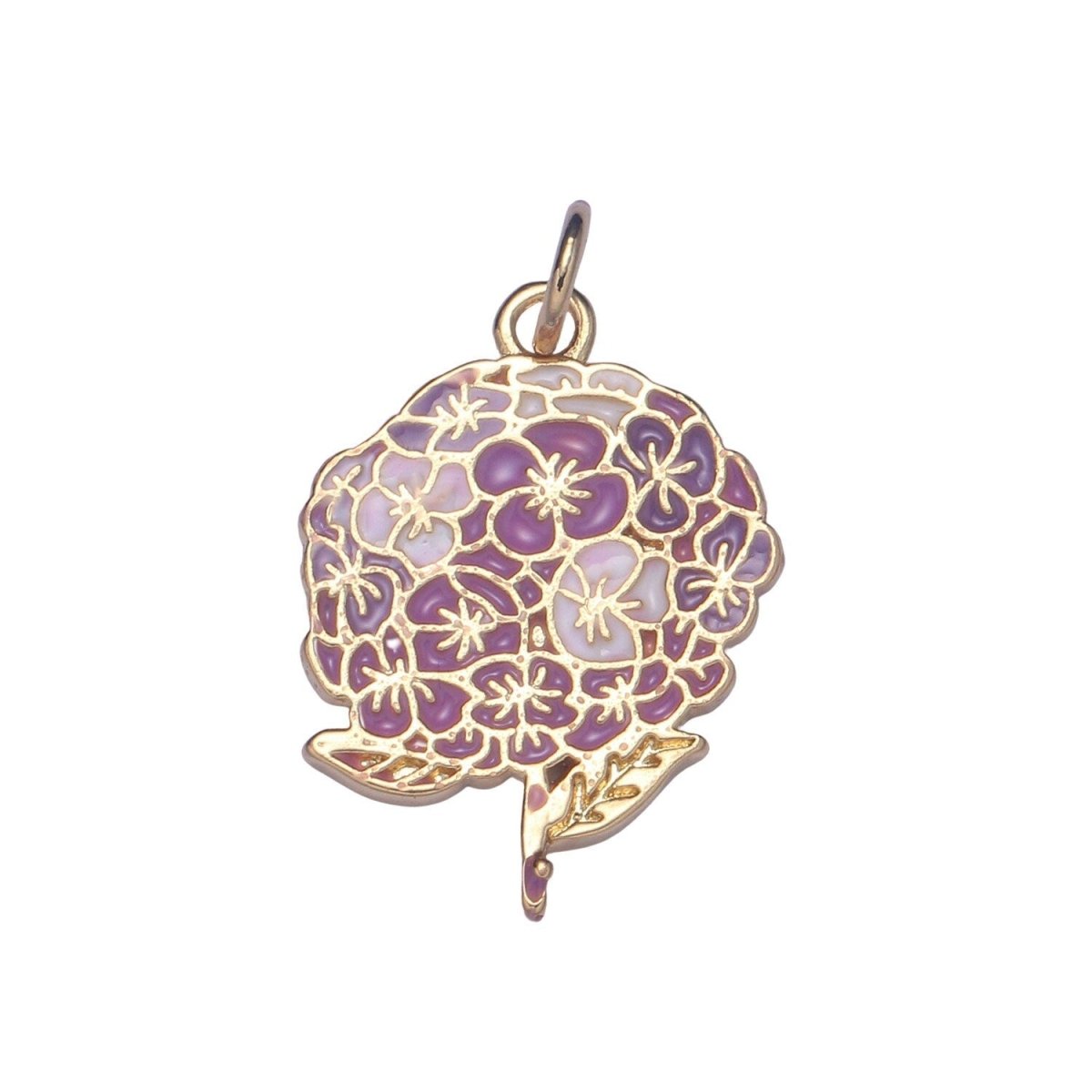14K Gold Filled 24mm Pink, Purple Enamel Hydrangeas Charm | E290 E291 - DLUXCA