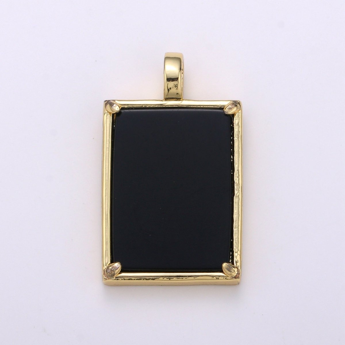14K Gold Filled 25mm Amethyst, Aquamarine, Onyx, Rose Quartz, Lapis Lazuli, Tiger Eye Gemstone Rectangle Bezel Pendant | I785 - I790 - DLUXCA
