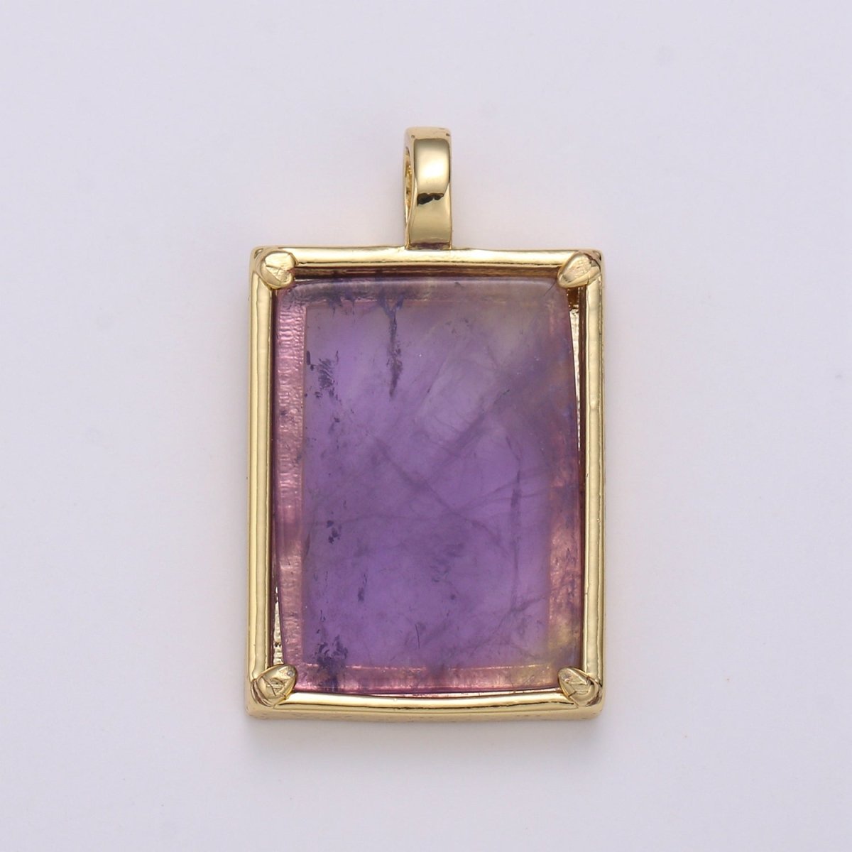 14K Gold Filled 25mm Amethyst, Aquamarine, Onyx, Rose Quartz, Lapis Lazuli, Tiger Eye Gemstone Rectangle Bezel Pendant | I785 - I790 - DLUXCA