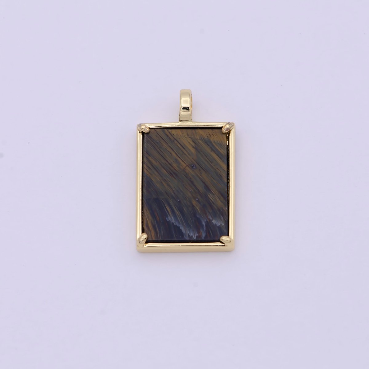 14K Gold Filled 25mm Amethyst, Aquamarine, Onyx, Rose Quartz, Lapis Lazuli, Tiger Eye Gemstone Rectangle Bezel Pendant | I785 - I790 - DLUXCA