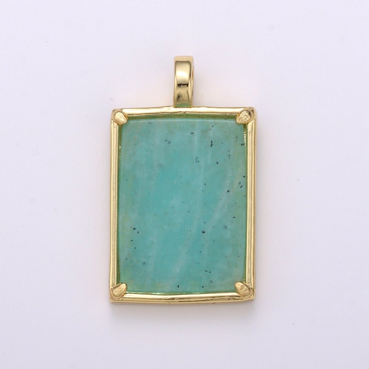 14K Gold Filled 25mm Amethyst, Aquamarine, Onyx, Rose Quartz, Lapis Lazuli, Tiger Eye Gemstone Rectangle Bezel Pendant | I785 - I790 - DLUXCA