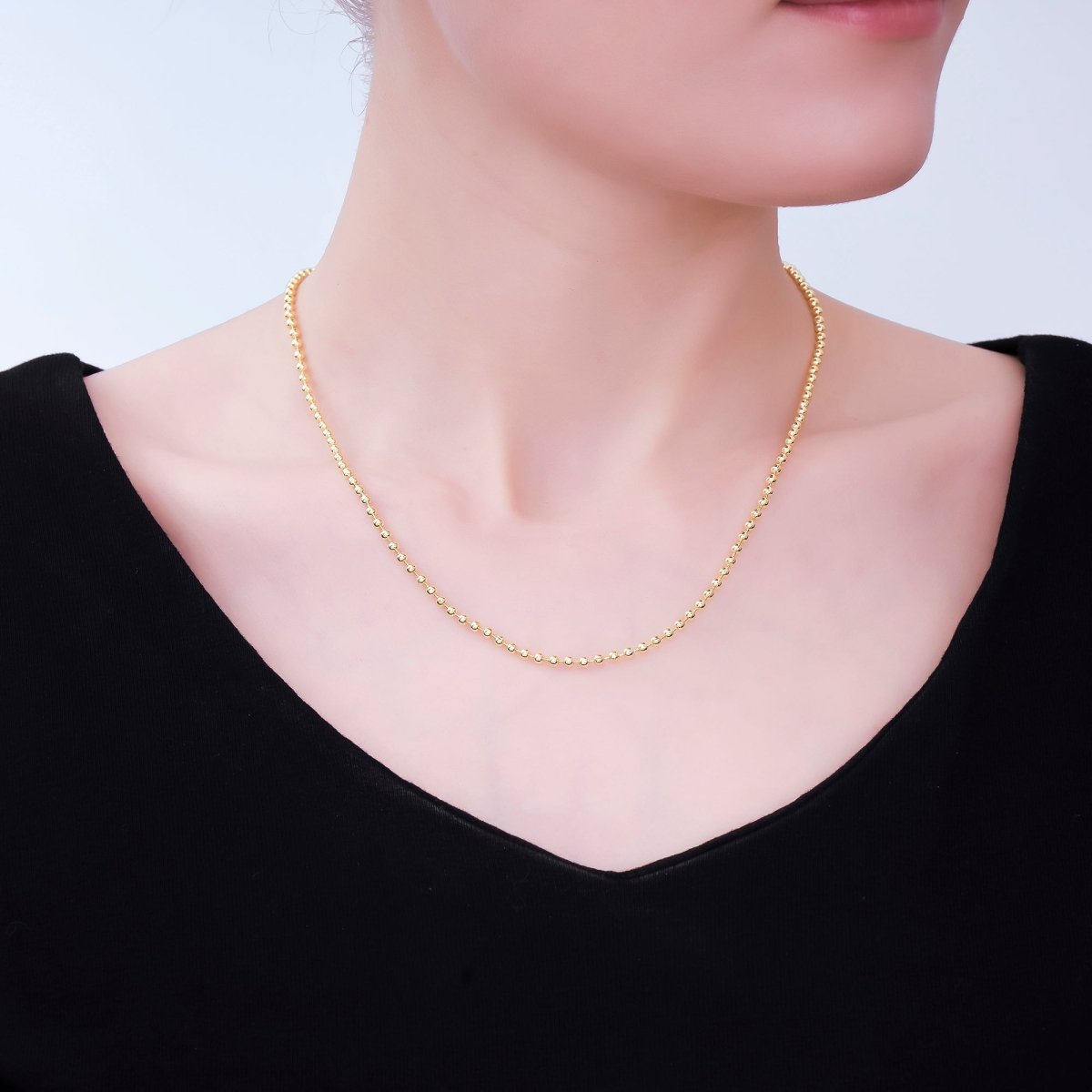 14K Gold Filled 2.5mm Ball Bead Bar 17.5 Inch Necklace | WA - 2742 - DLUXCA