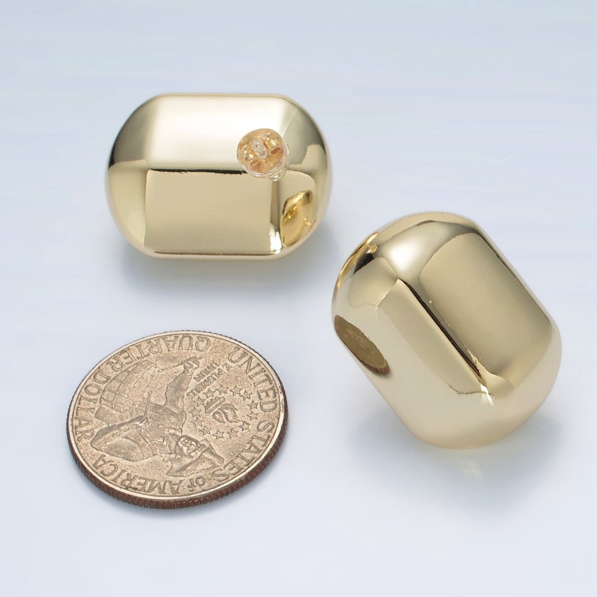 14K Gold Filled 25mm Edged Oblong Lightweight Stud Earrings in Gold & Silver | AD682 AD683 - DLUXCA