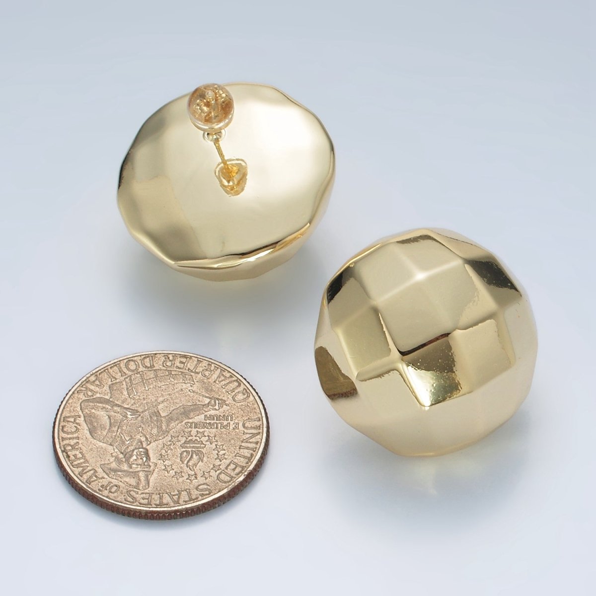 14K Gold Filled 25mm Multifaceted Round Lightweight Stud Earrings in Gold & Silver | AD703 AD704 - DLUXCA