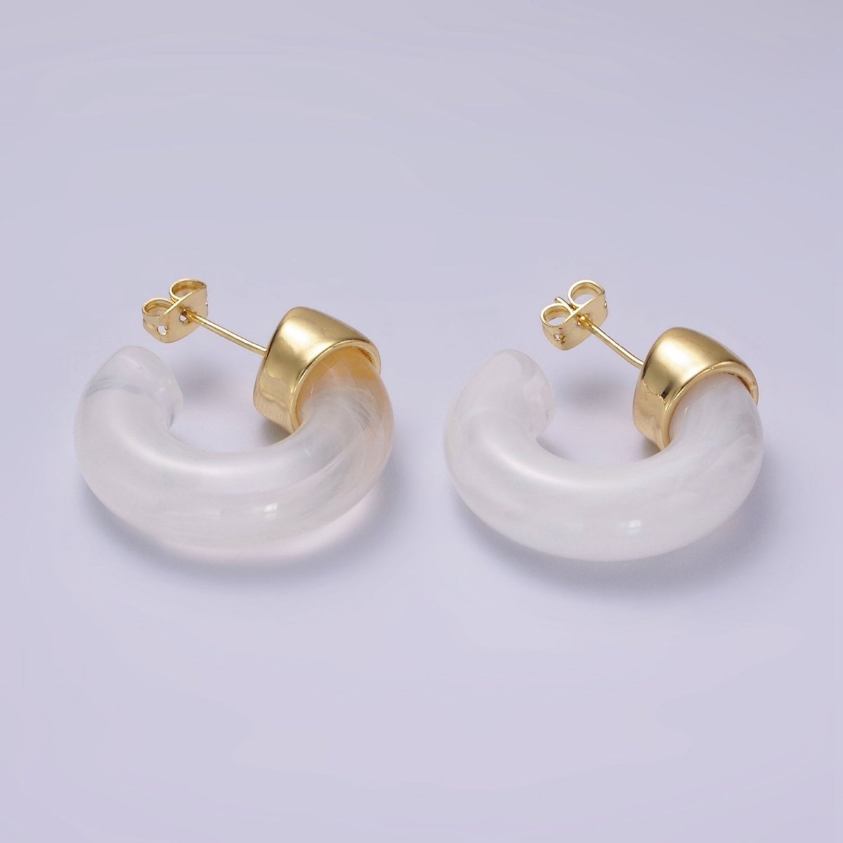 14K Gold Filled 25mm Orange & White C - Shaped Resin Hoop Earrings | AE186 - 187 - DLUXCA