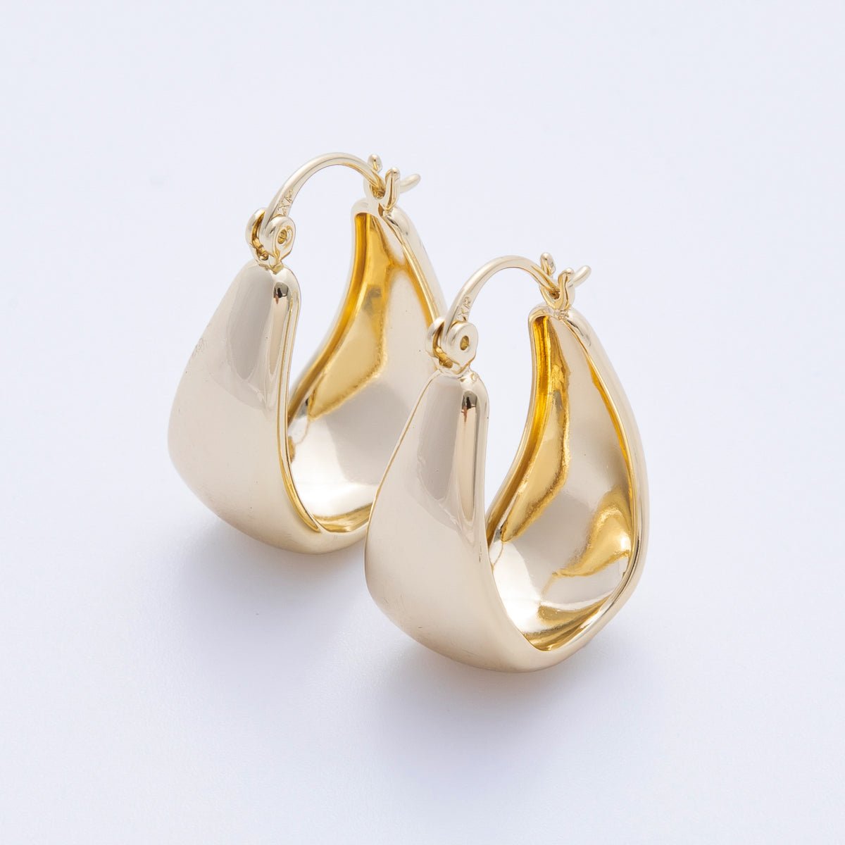 14K Gold Filled 27mm Minimalist Wide U - Shaped Dome Latch Hoop | Earrings - 00188 - DLUXCA