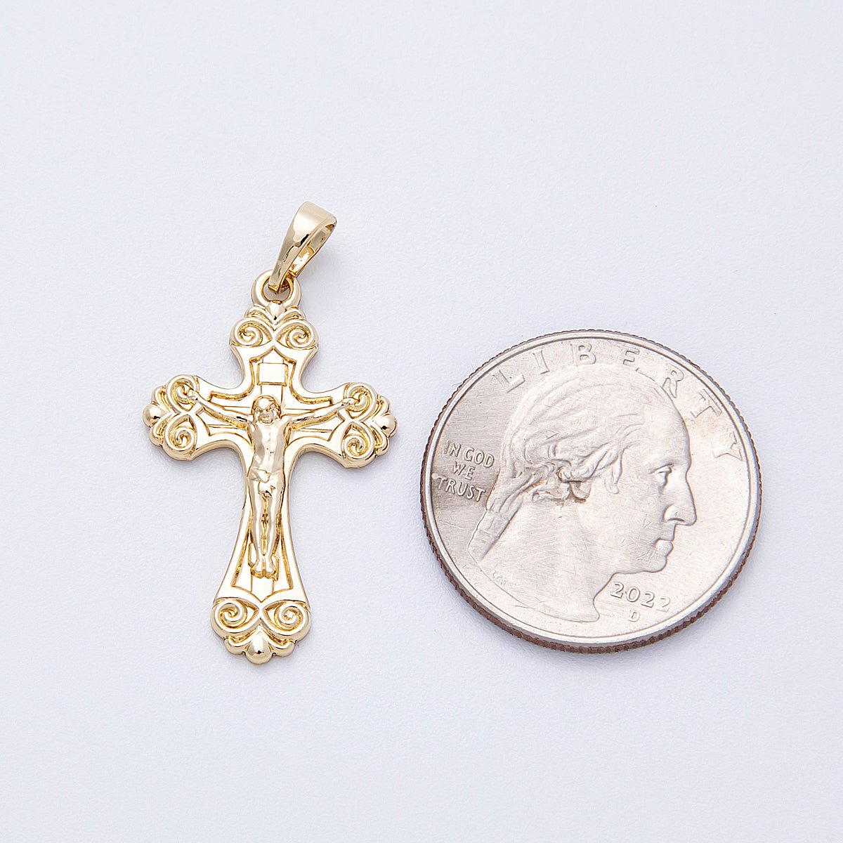 14K Gold Filled 29.5mm Crucifix Passion Religious Cross Pendant | Charms - 00222 - DLUXCA