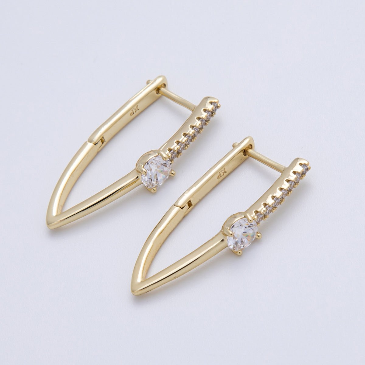 14K Gold Filled 30mm Clear CZ Micro Paved Navette Hoop Earrings | Earrings - 00135 - DLUXCA