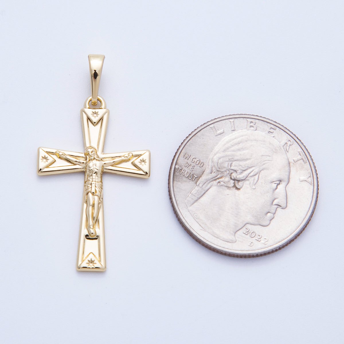 14K Gold Filled 30mm Crucifix Star Passion Cross Religious Pendant | Charms - 00214 - DLUXCA
