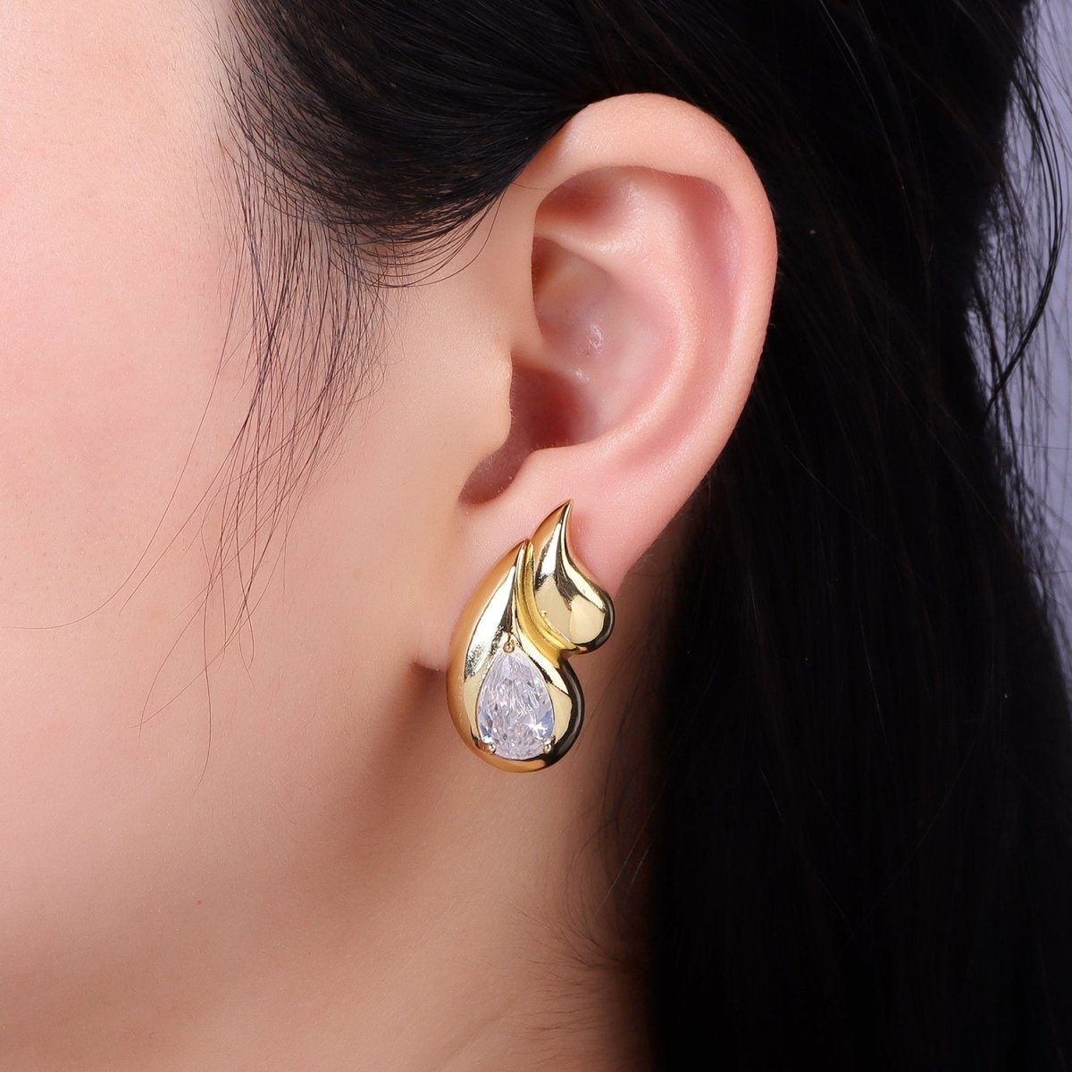 14K Gold Filled 30mm Double Teardrop CZ Stud Earrings Set | P502 - DLUXCA