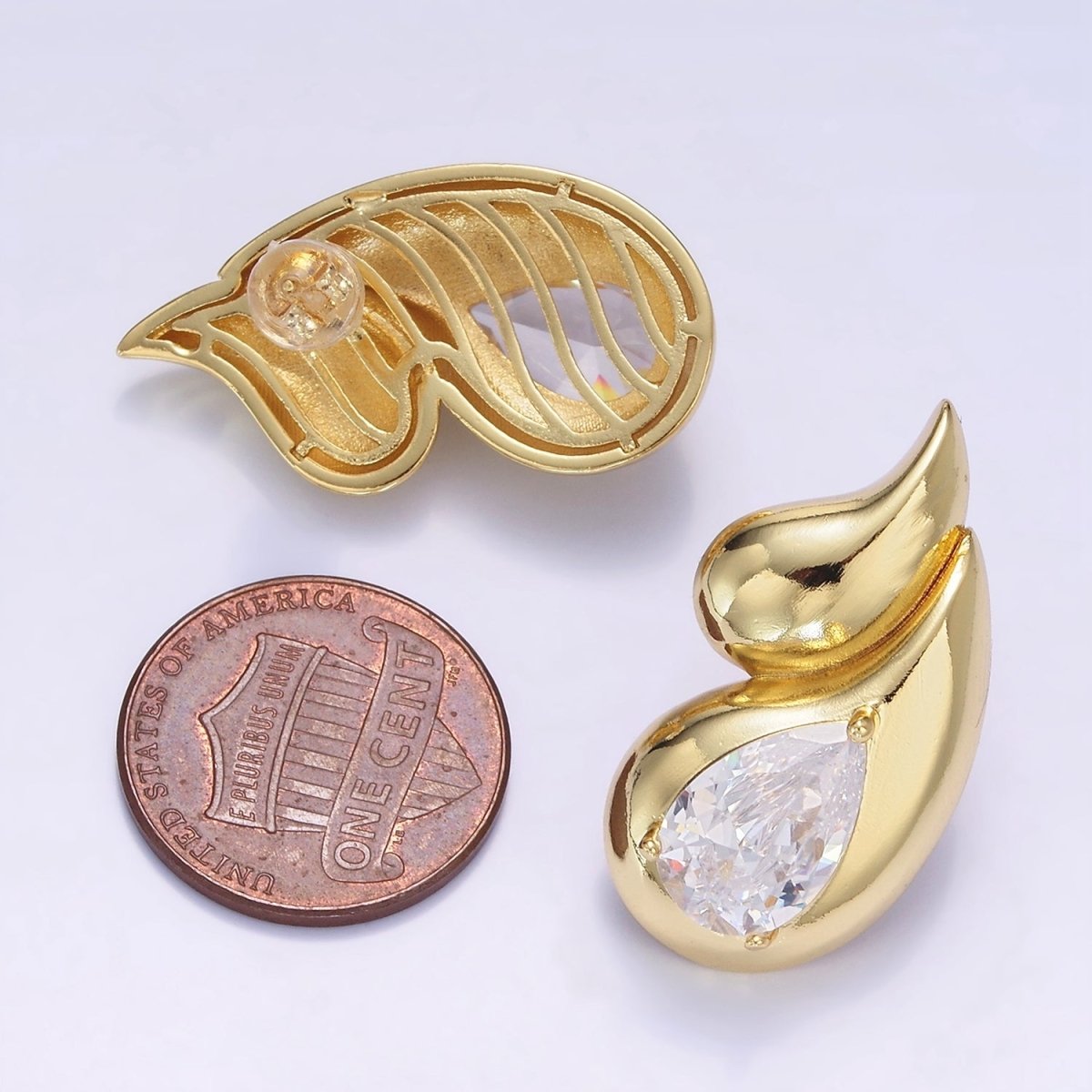 14K Gold Filled 30mm Double Teardrop CZ Stud Earrings Set | P502 - DLUXCA