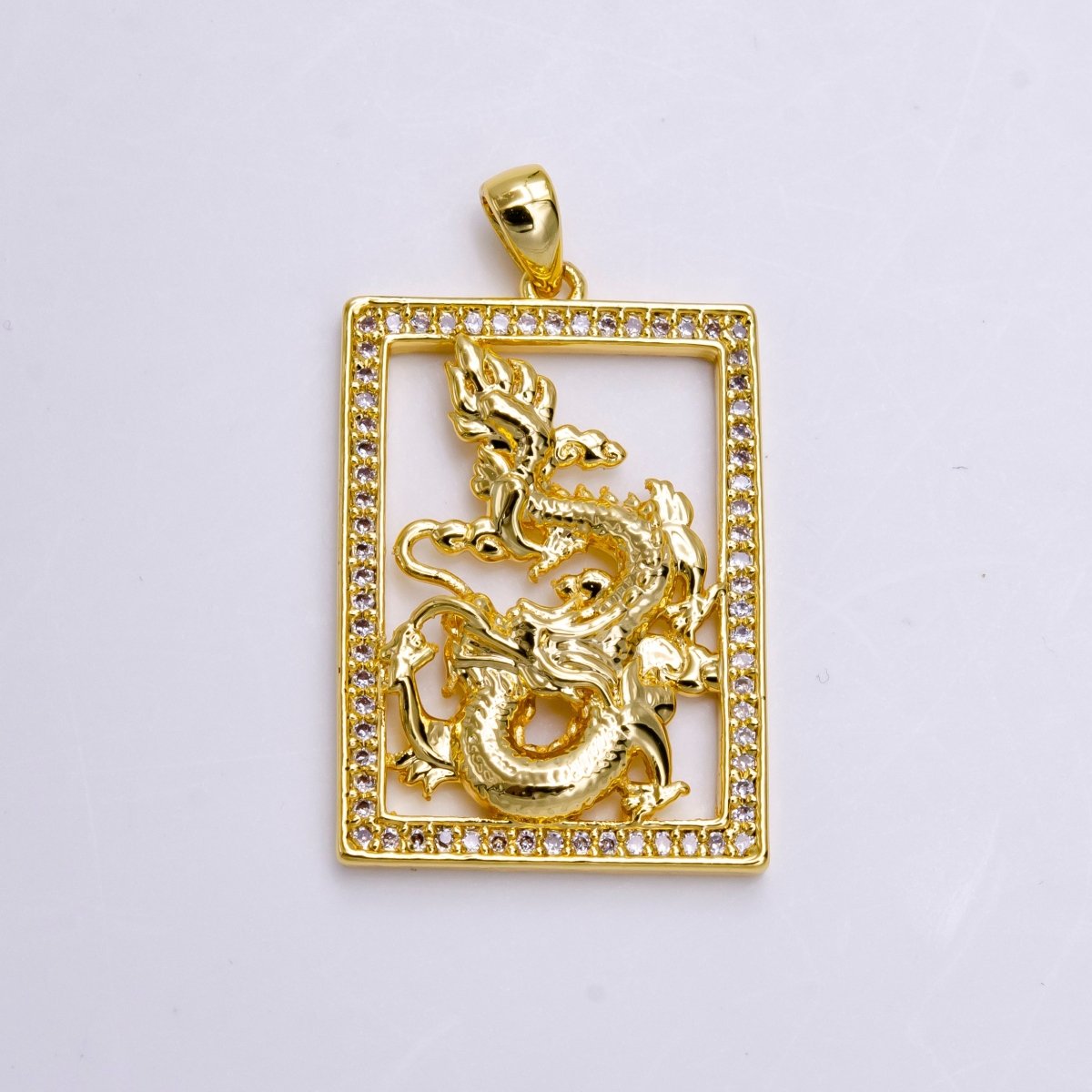 14K Gold Filled 30mm Dragon Animal Micro Paved Open Tag Charm | AA744 - DLUXCA