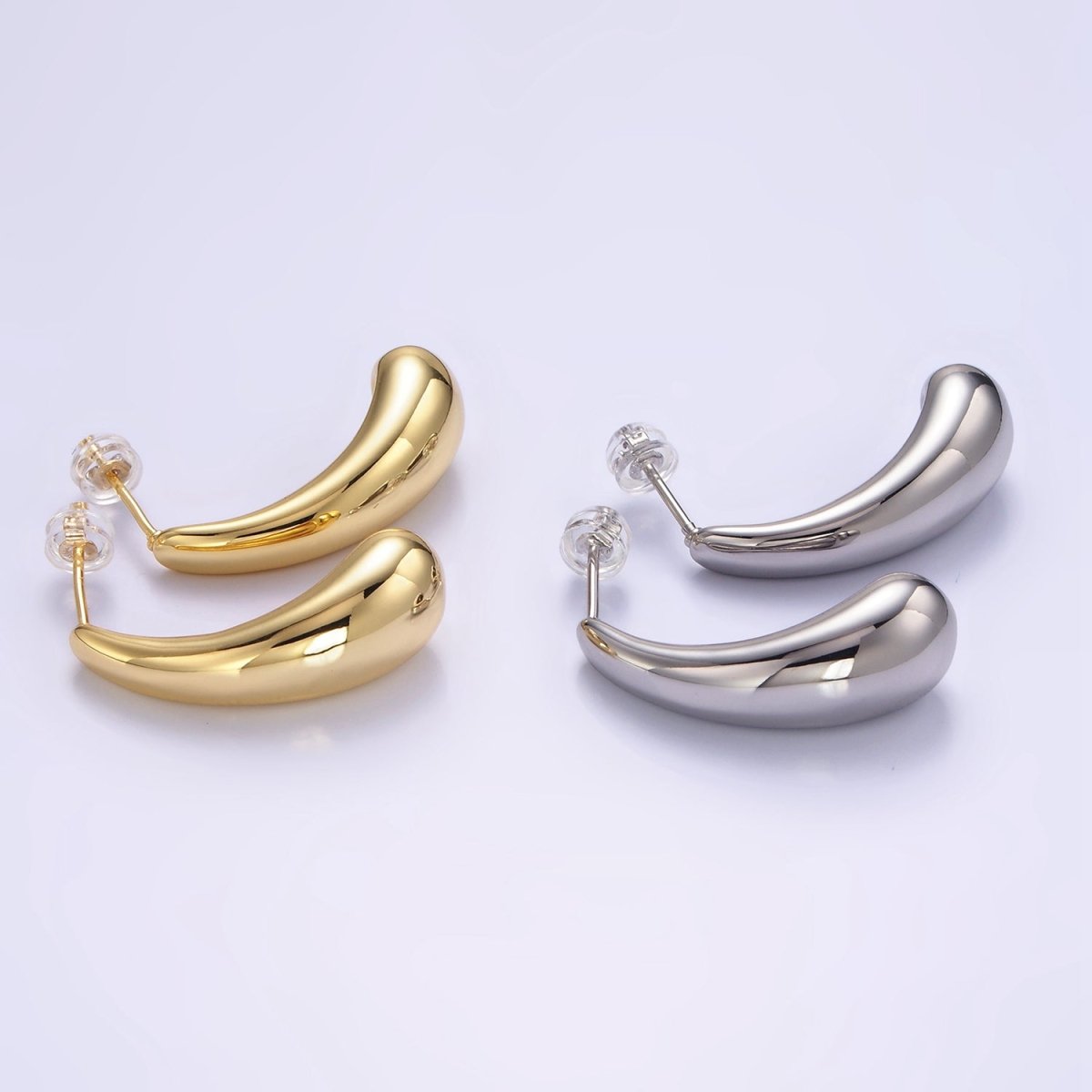 14K Gold Filled 30mm Geometric Teardrop Minimalist Stud Earrings in Silver & Gold | P520 P521 - DLUXCA