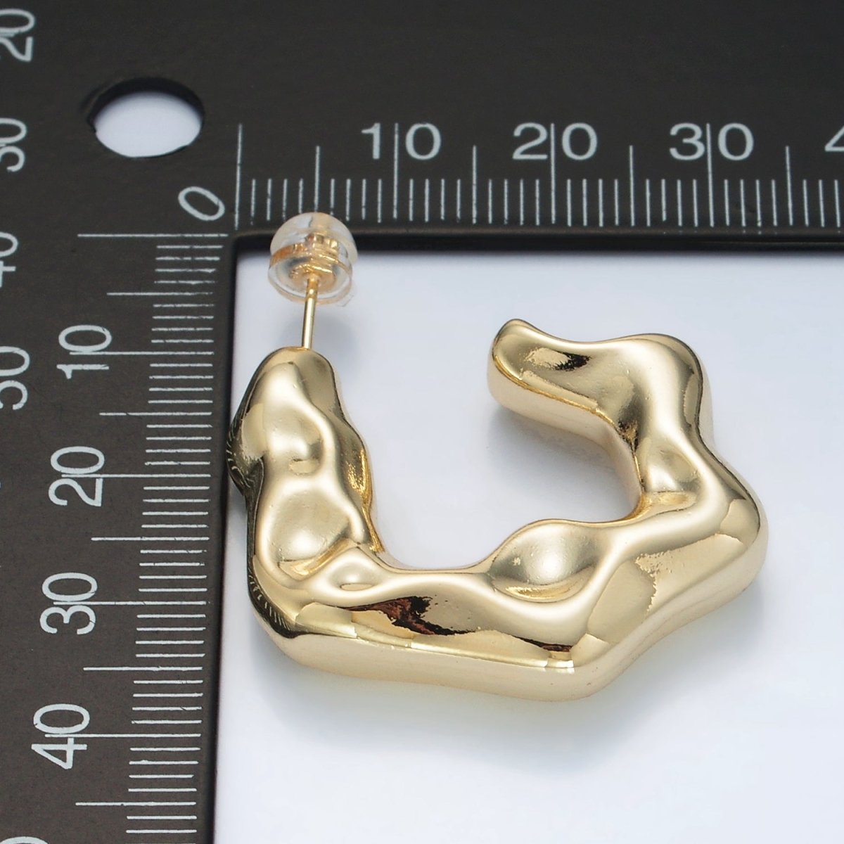 14K Gold Filled 30mm Hammered Molten C - Shaped Hoop Earrings in Gold & Silver | AD686 AD687 - DLUXCA