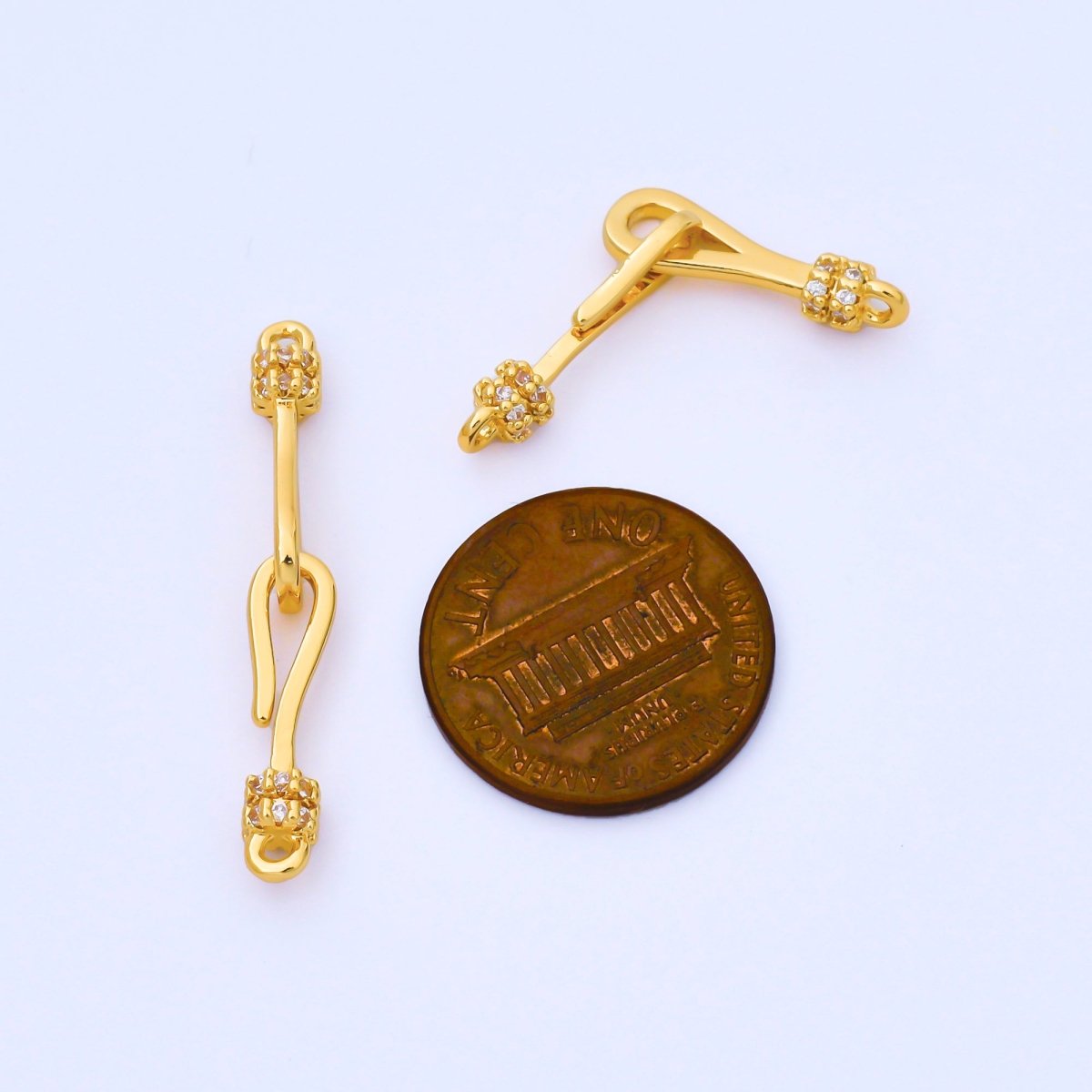 14K Gold Filled 30mm Hook Loop Micro Paved CZ Connector Jewelry Findings Supply | Z660 - DLUXCA